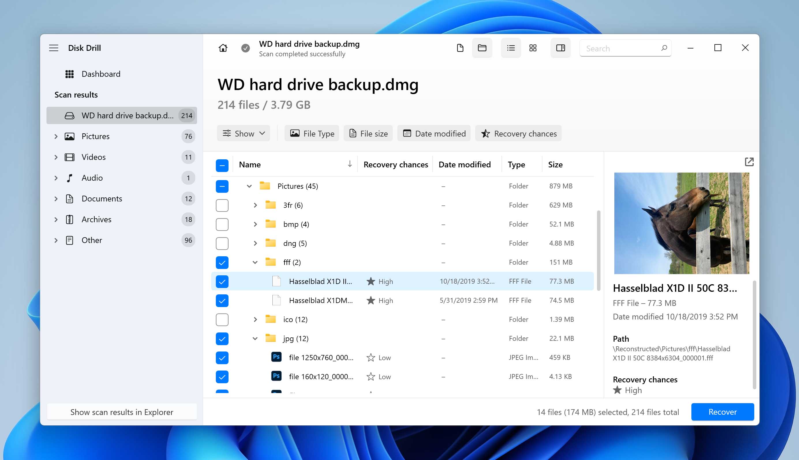 Recovering the marked data