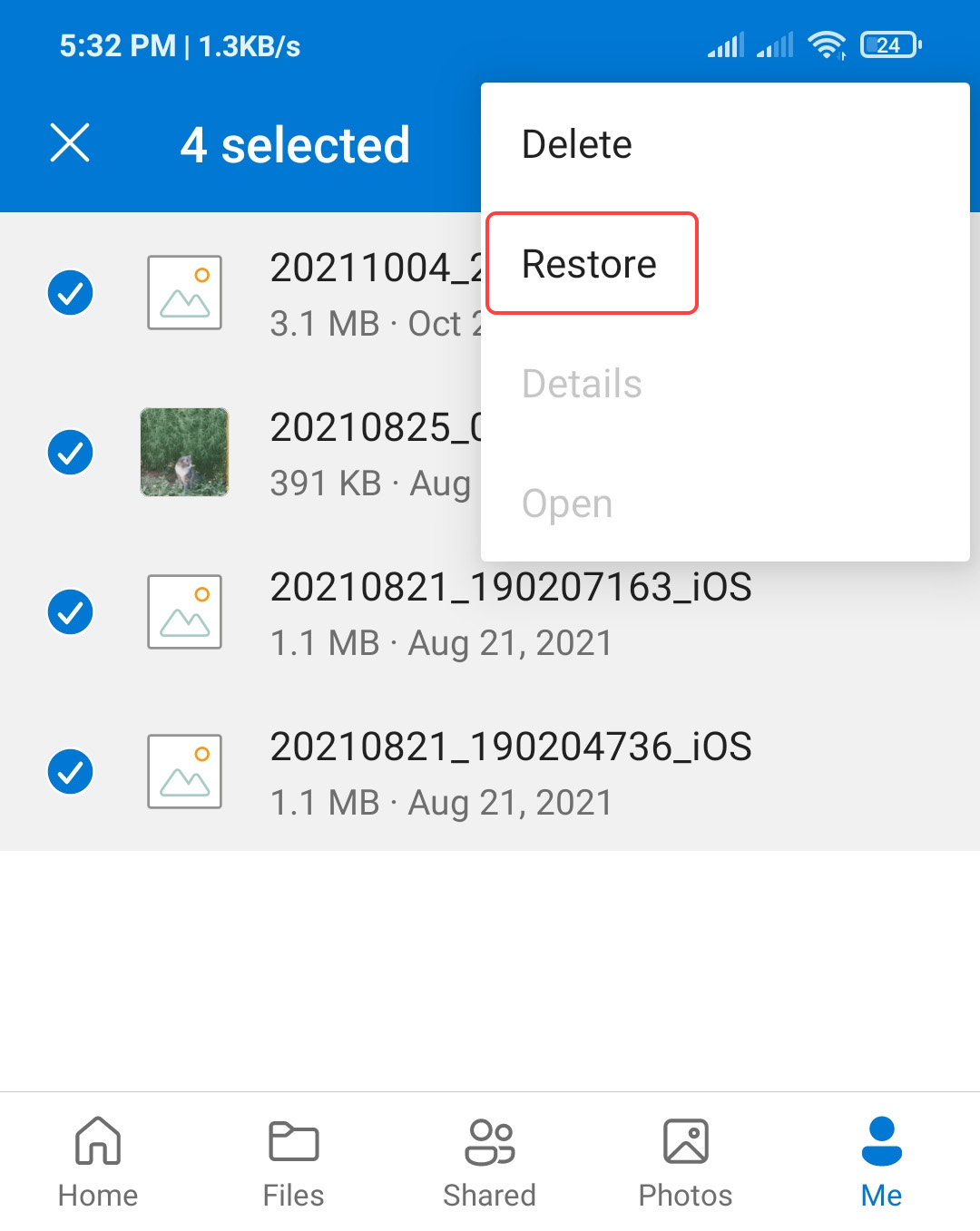 recover deleted pictures from OneDrive