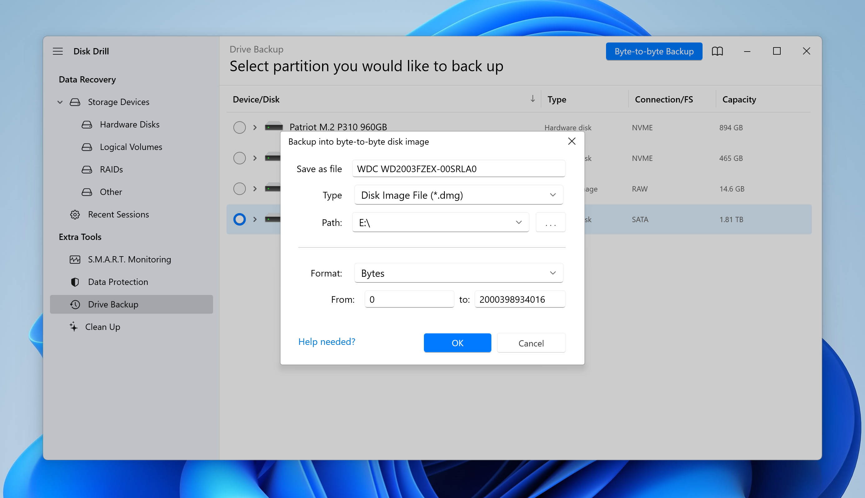 select drive backup properties