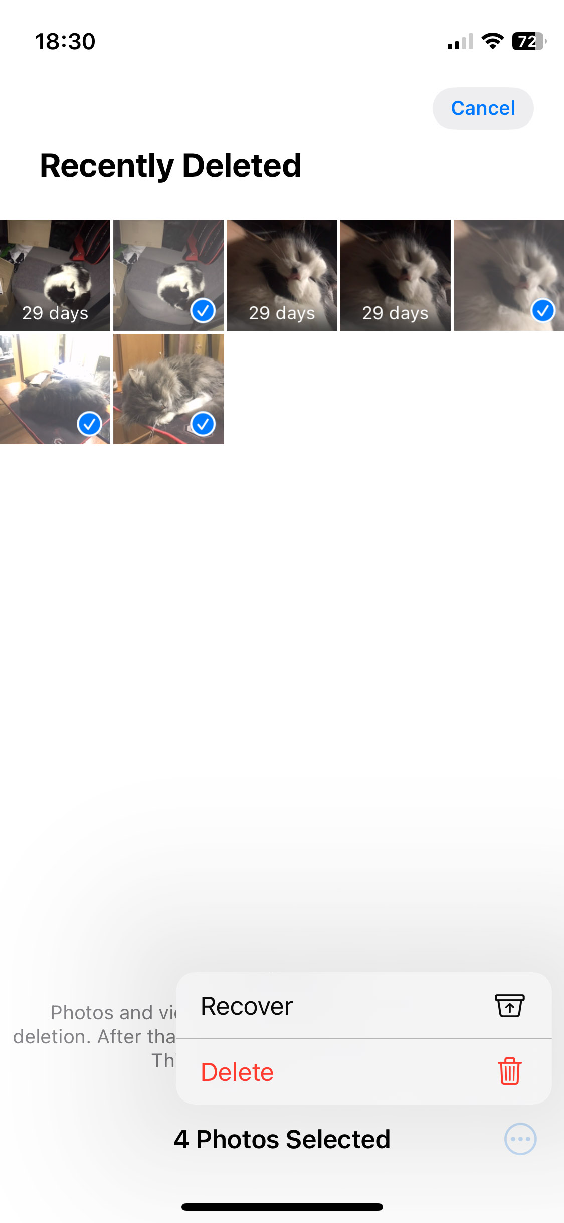 Tab three dots and recover