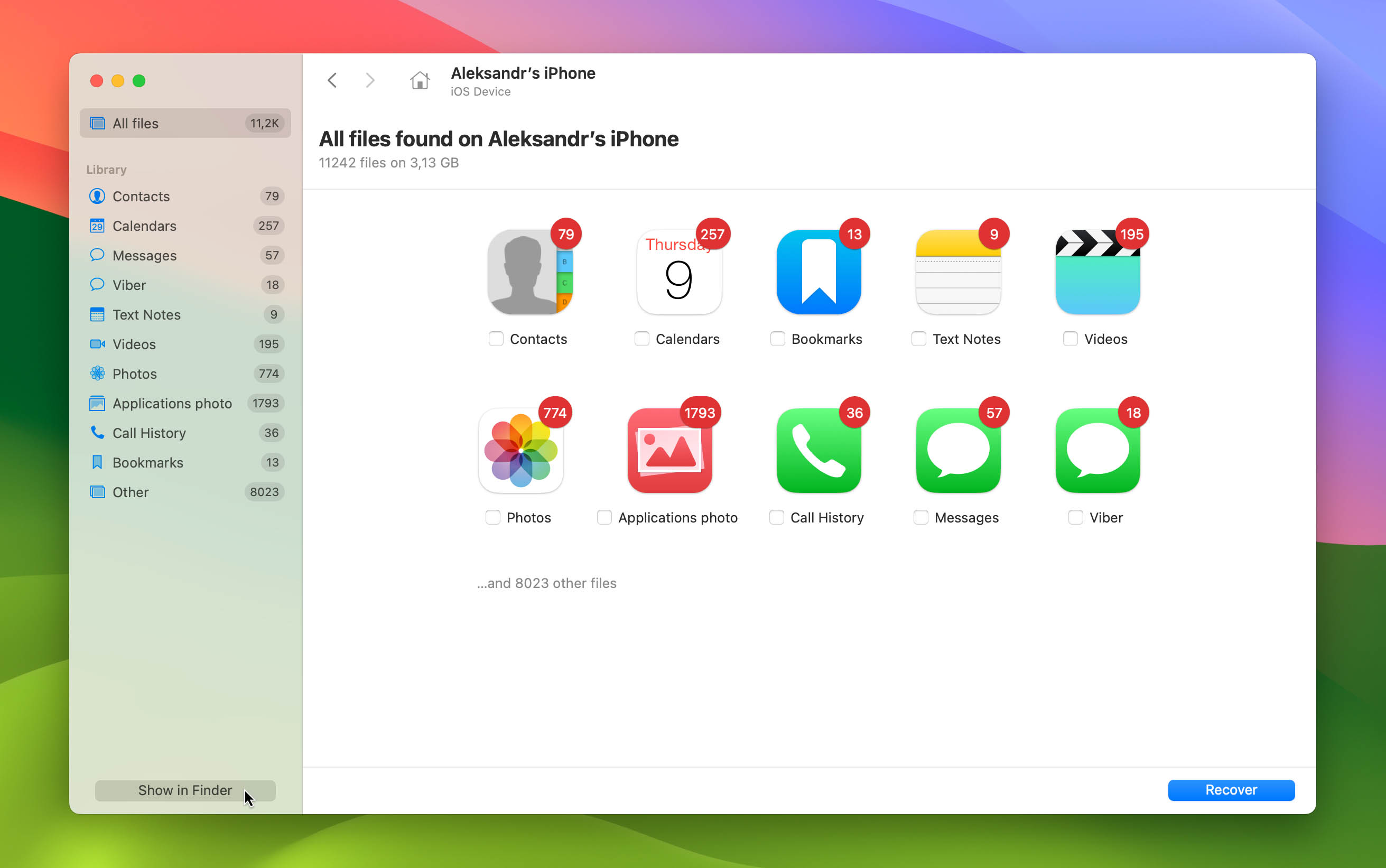 Click Show in Finder button