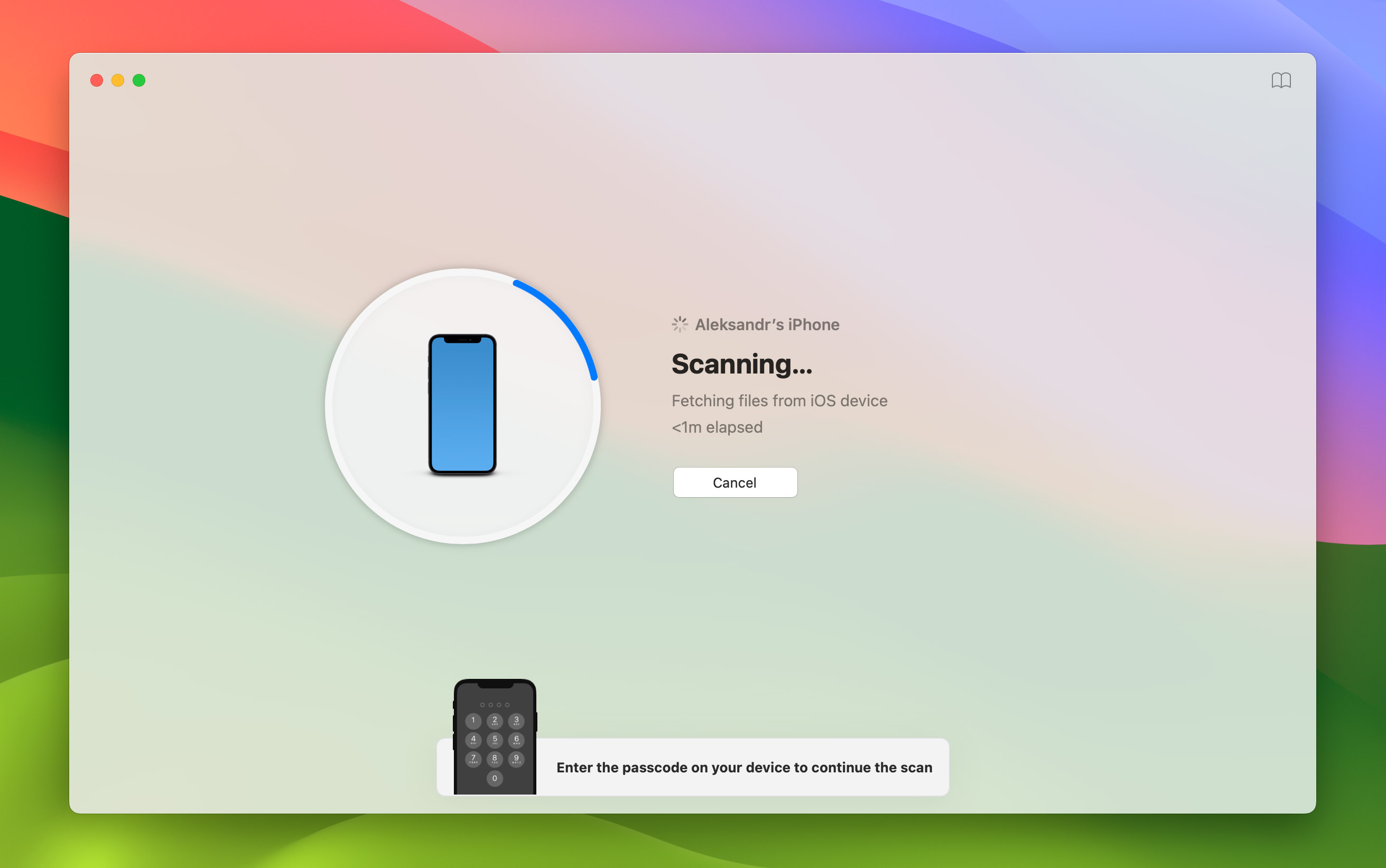 Disk Drill iPhone scan screen
