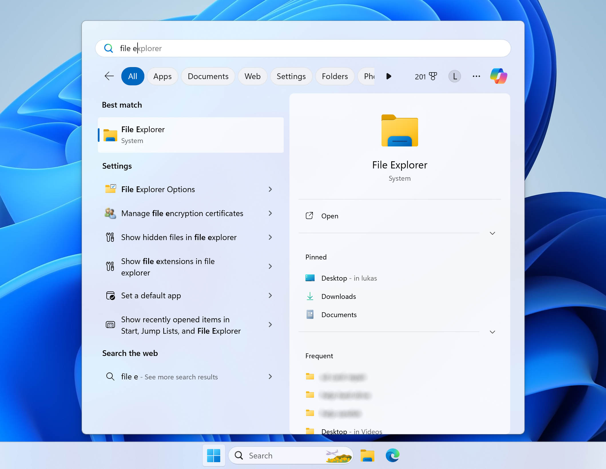 Open file explorer on windows 