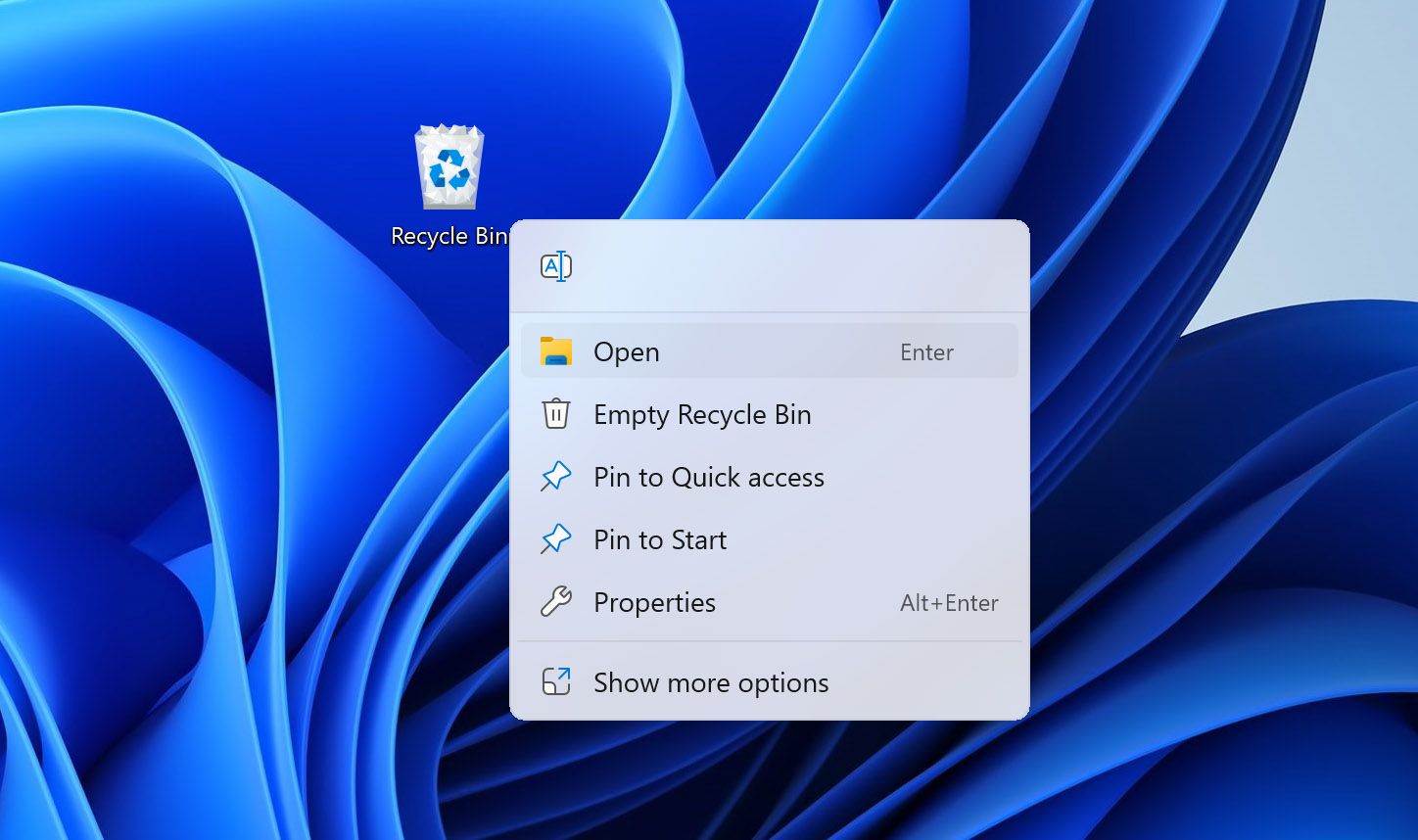 Open recycle bin on Windows