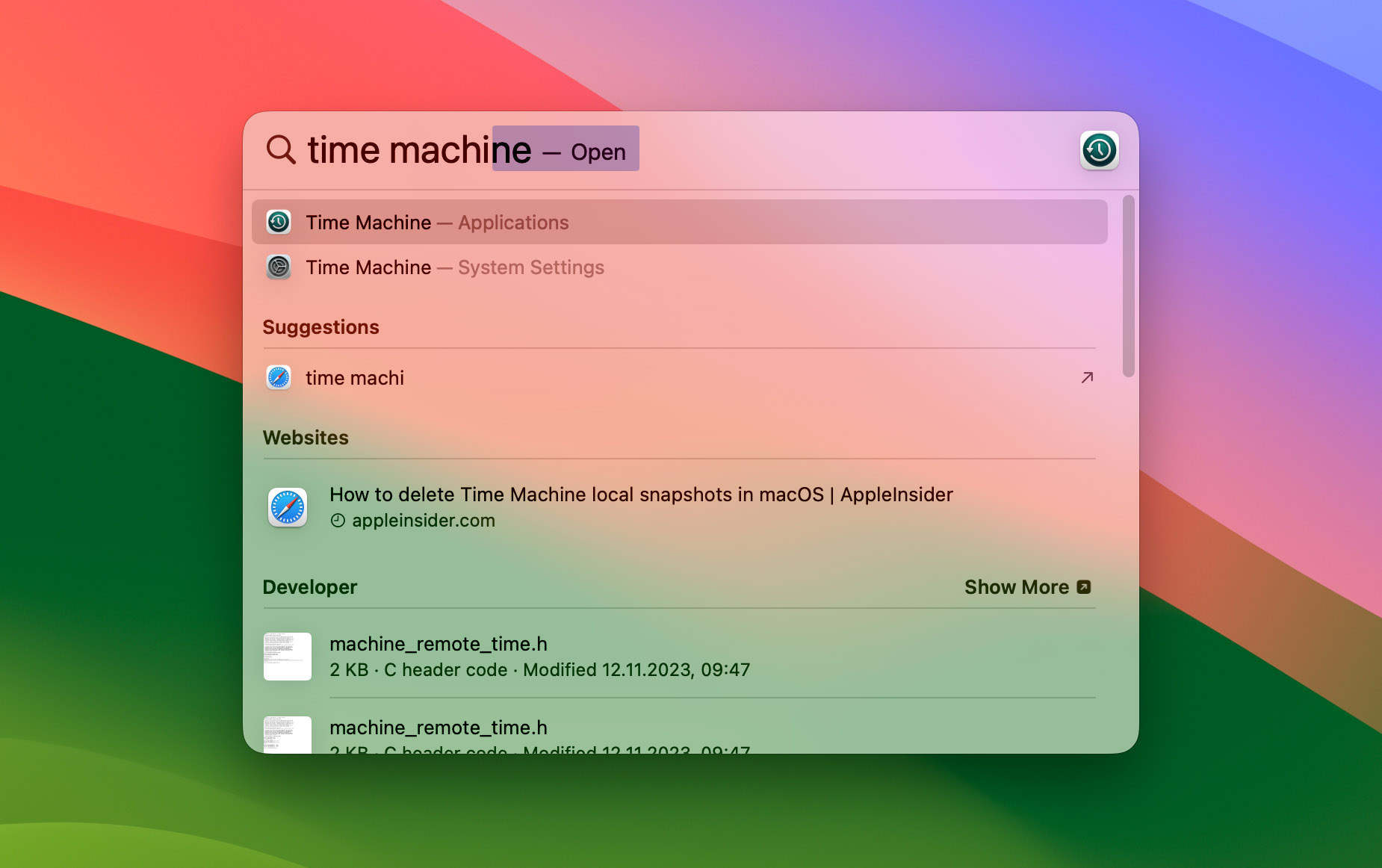 Search Time Machine with Spotlight