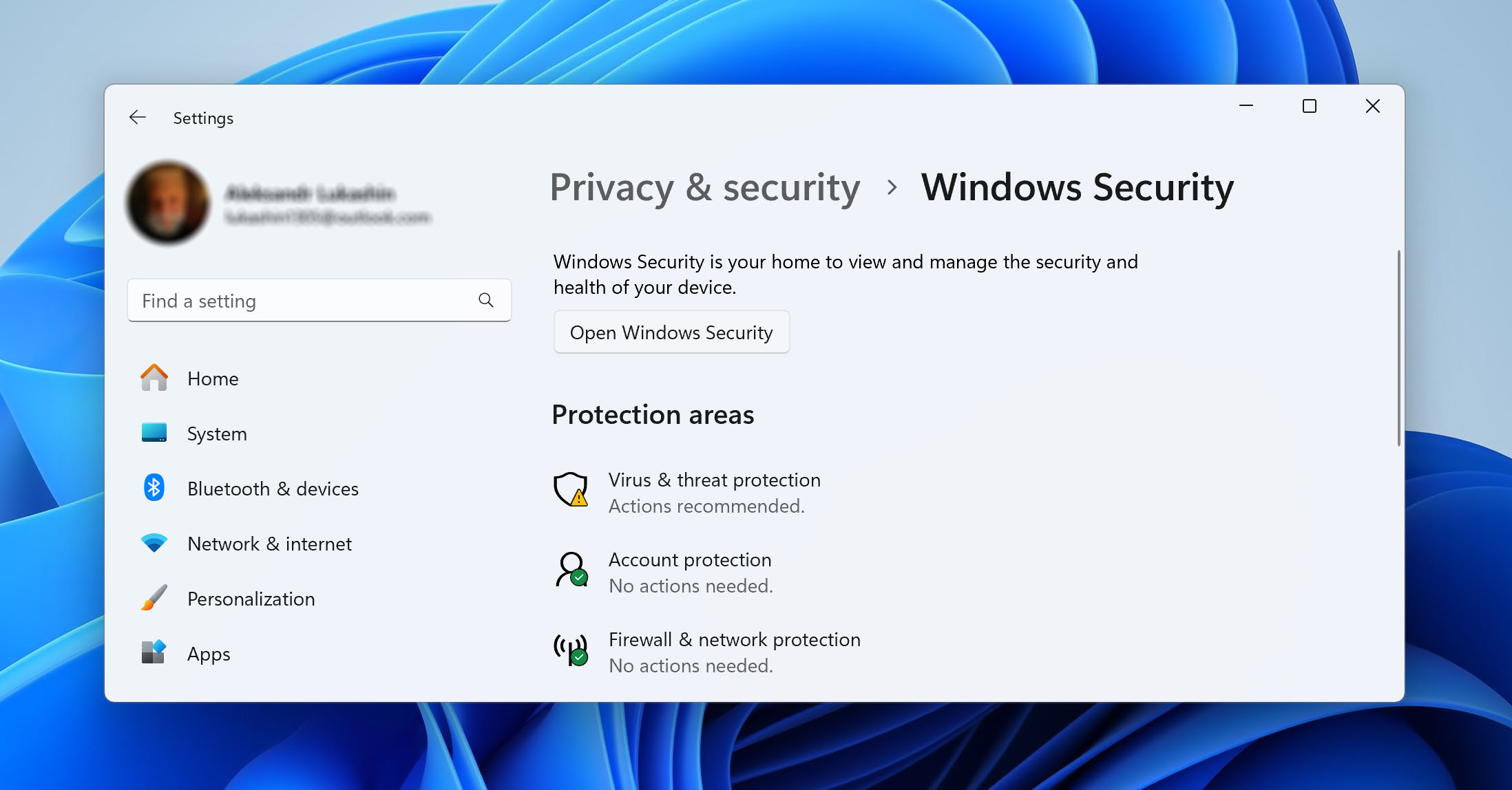 Open Windows Security