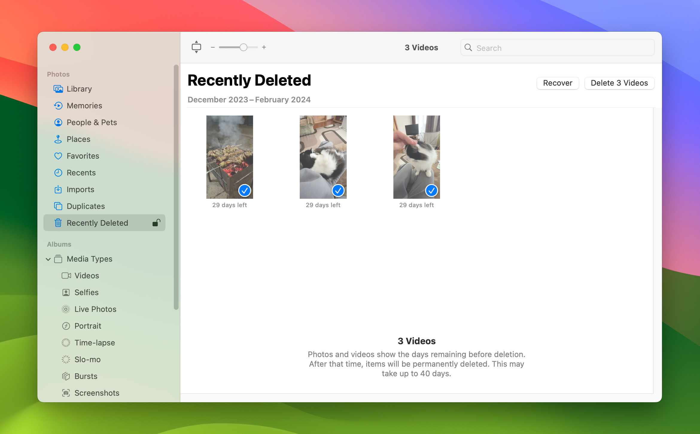 Recover videos from recently deleted album in Photos app