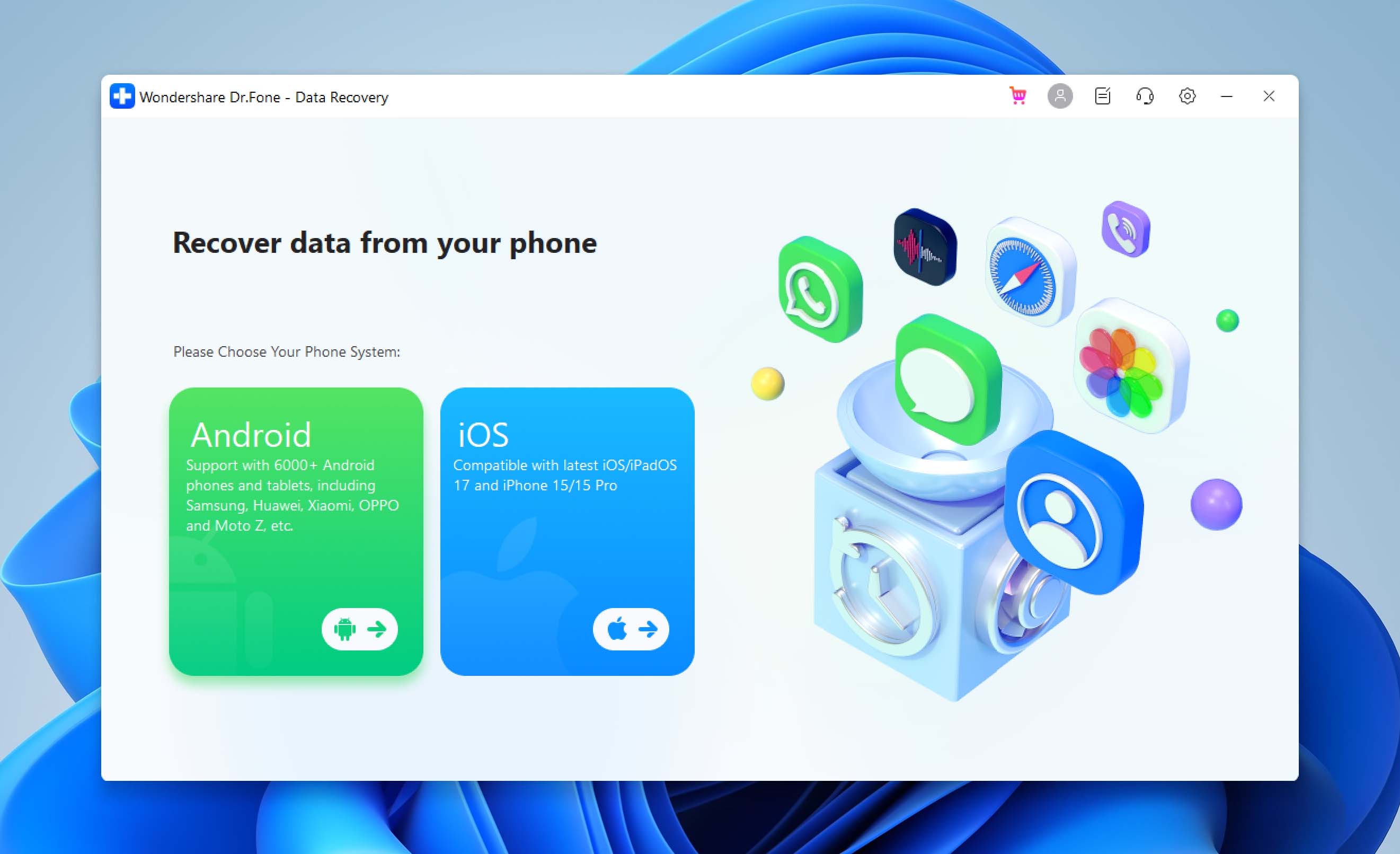 Launch dr.fone and choose the iOS data recovery option