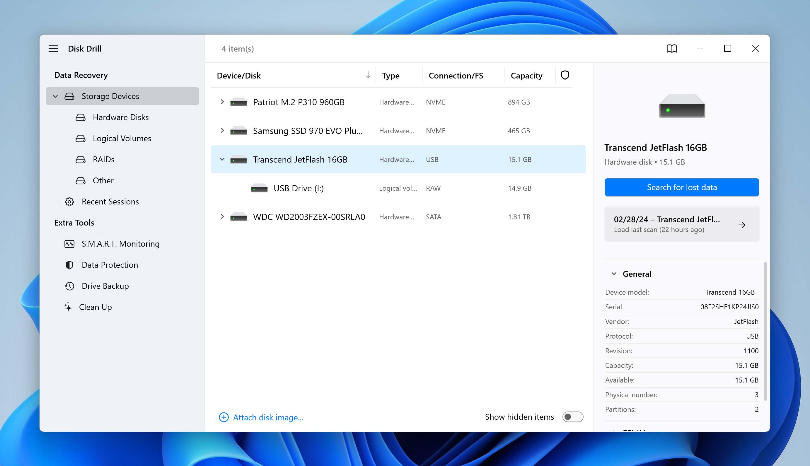 Connect RAW drive to PC and start scan in Disk Drill