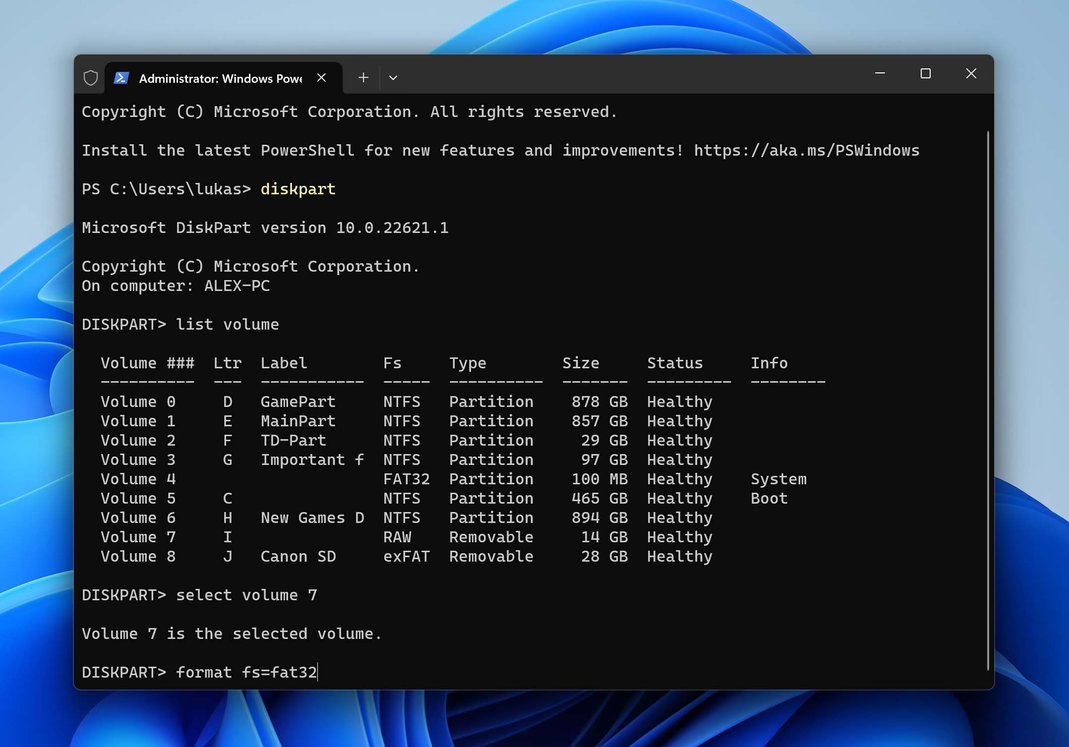 format sd card with diskpart