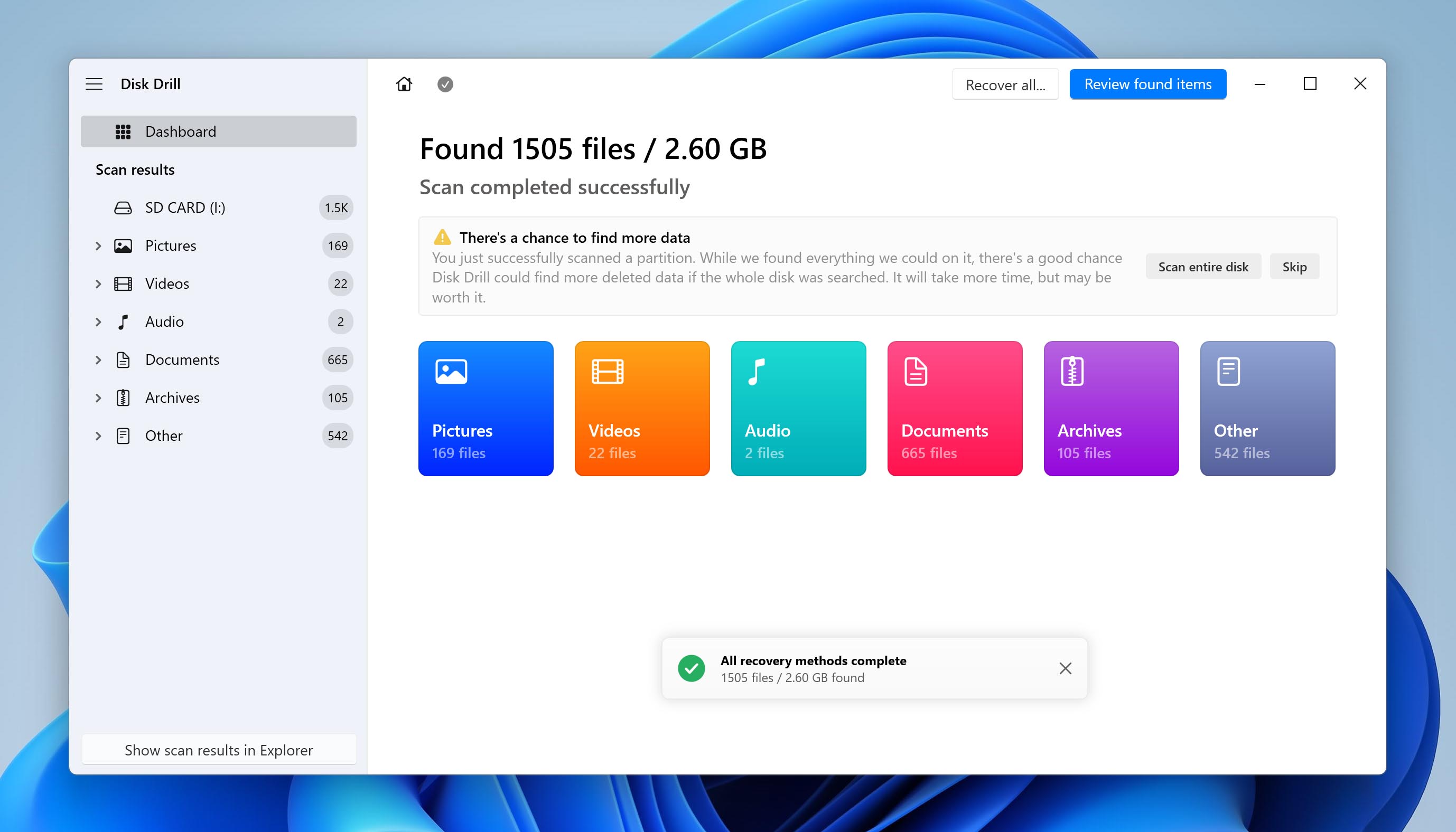 Scan entire disk will also scan lost partitions for files