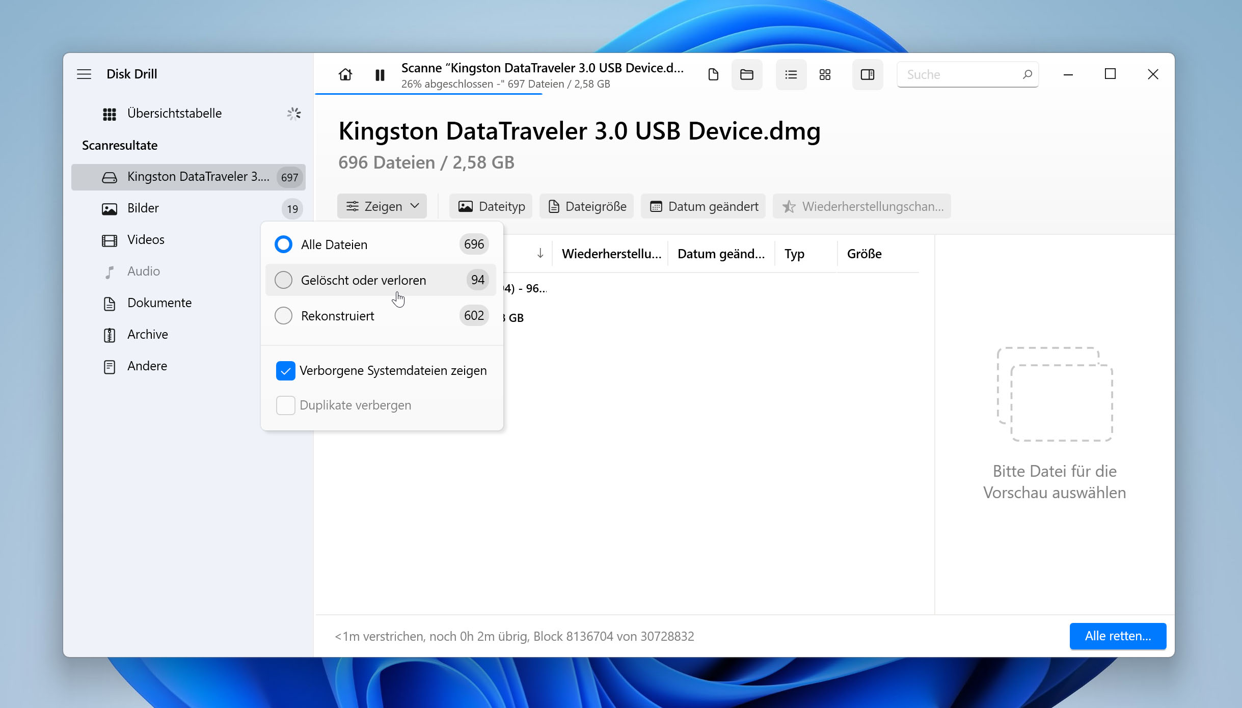 Überprüfen Sie den Scan-Ergebnisfilter in Disk Drill