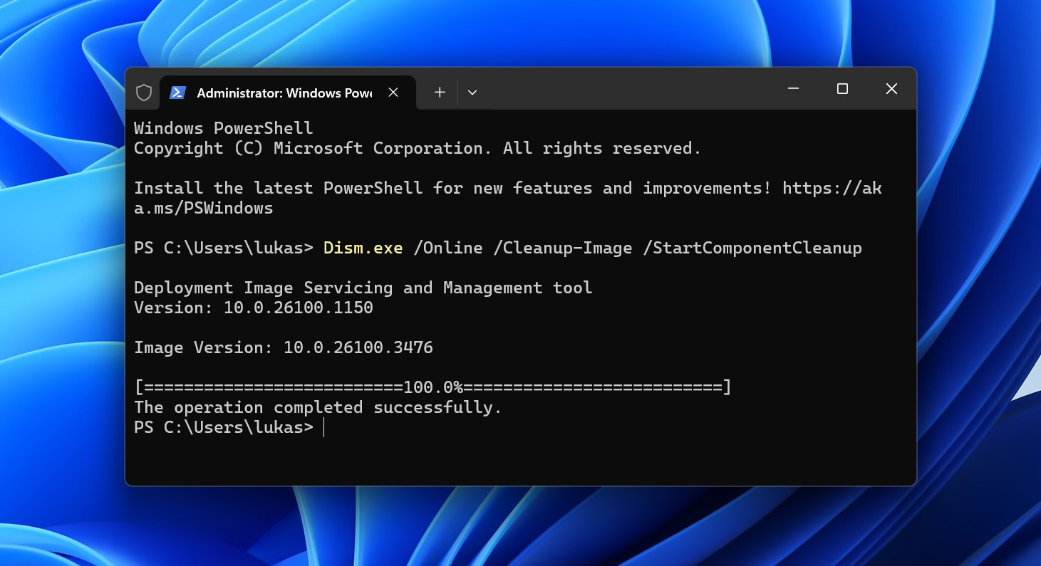 run component cleanup with dism utility