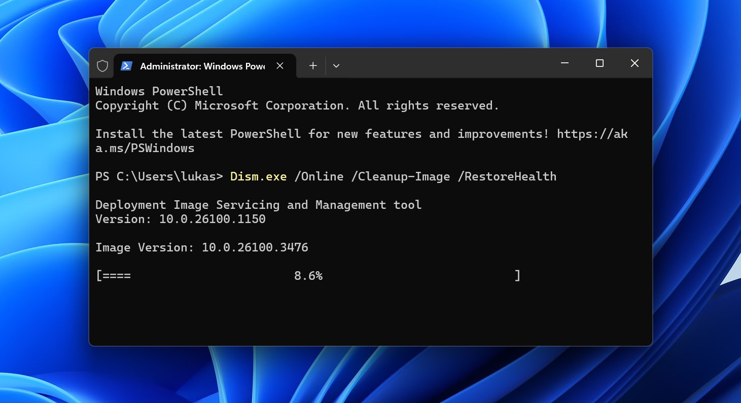 run dism with restore health parameter 