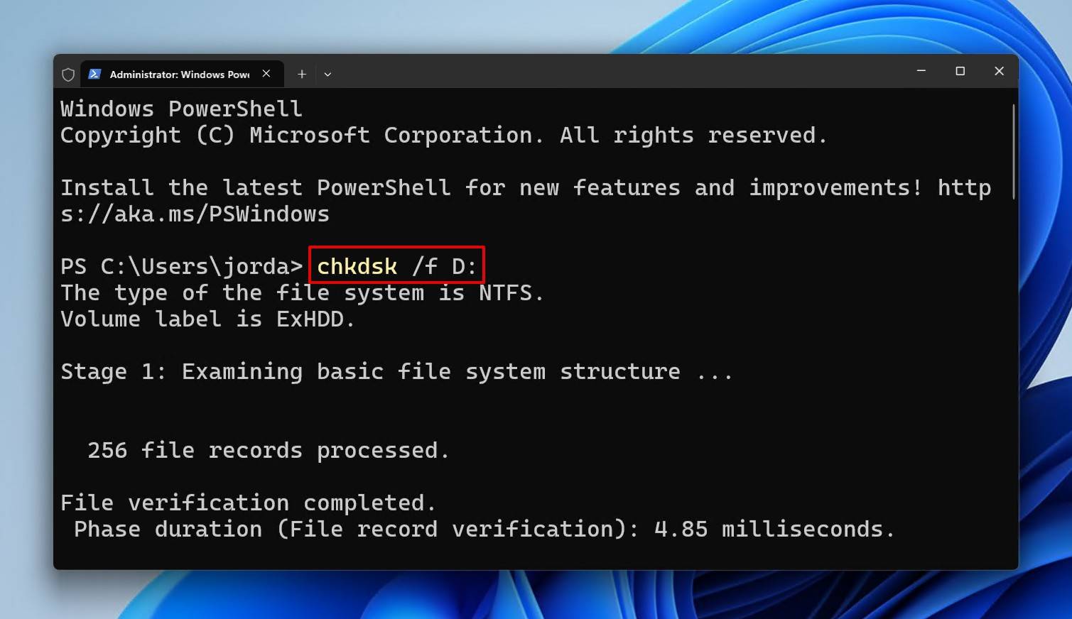 Running the CHKDSK with the  /f flag.