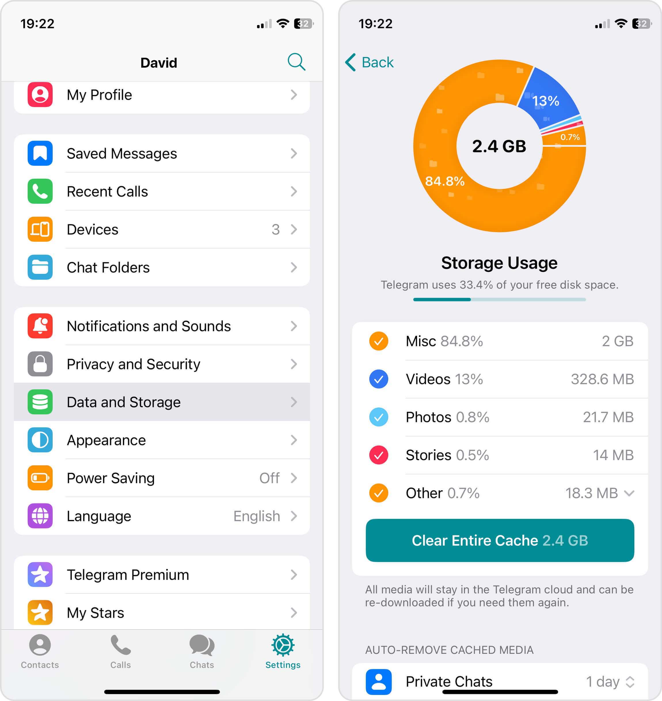 telegram clear cache