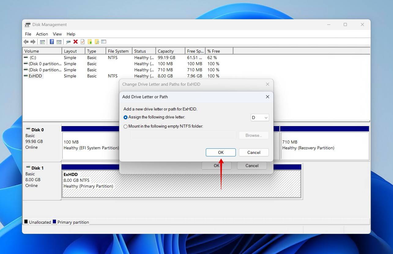 Confirming the drive letter.