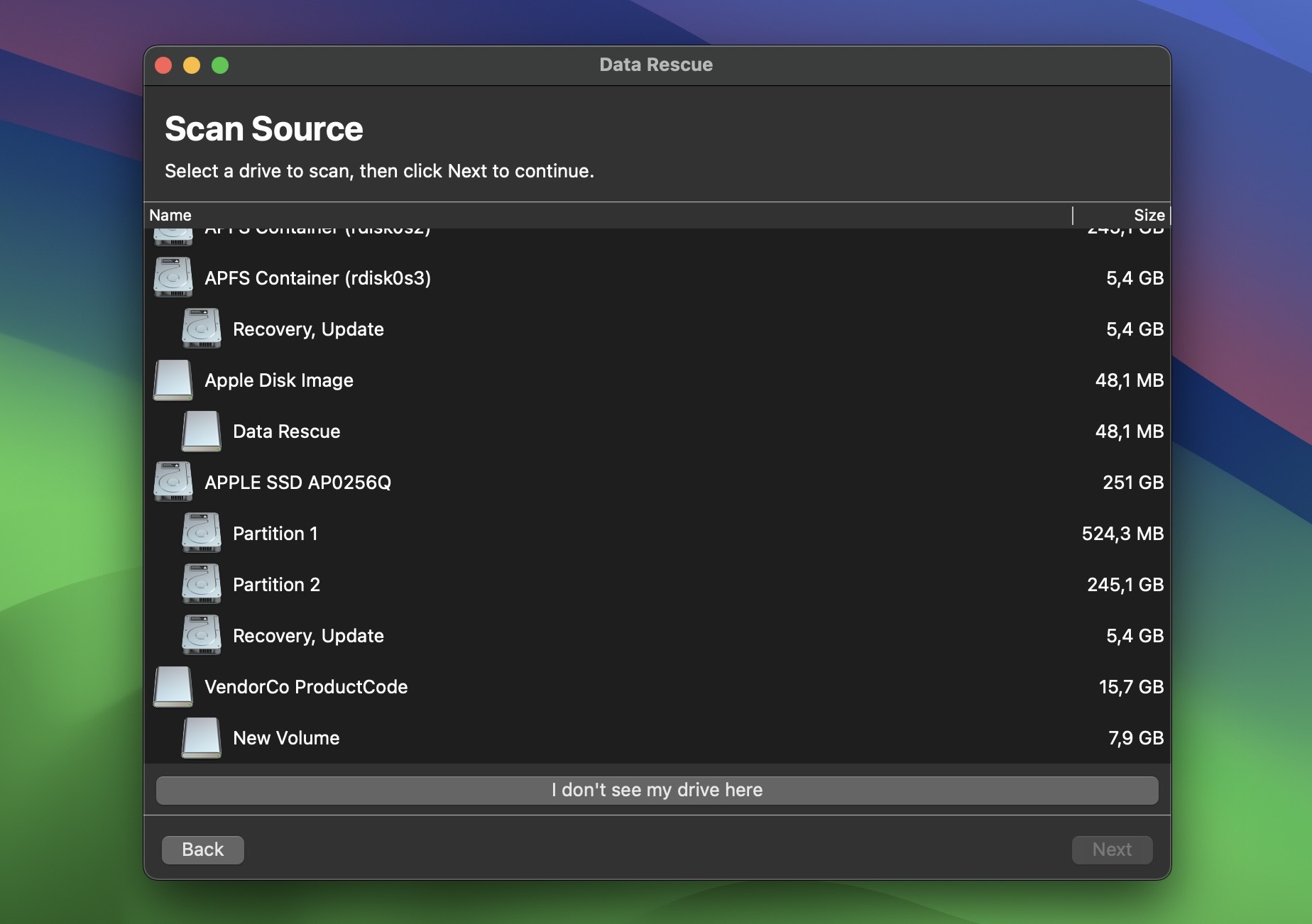 select drive in data rescue 6
