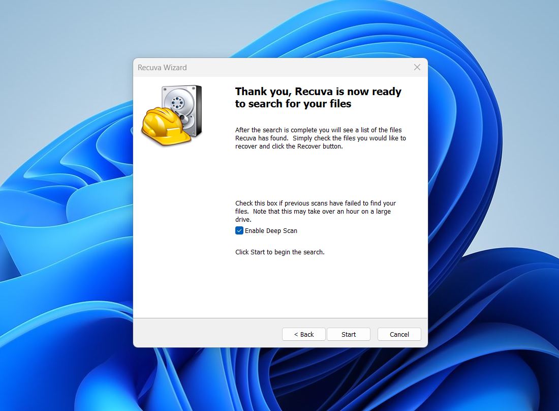 enable deep scan in recuva