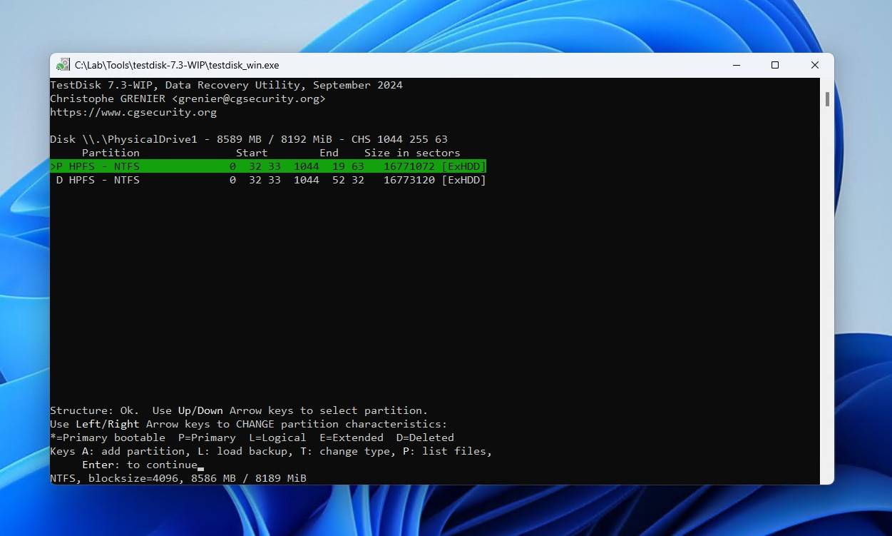 Selecting the lost partition.
