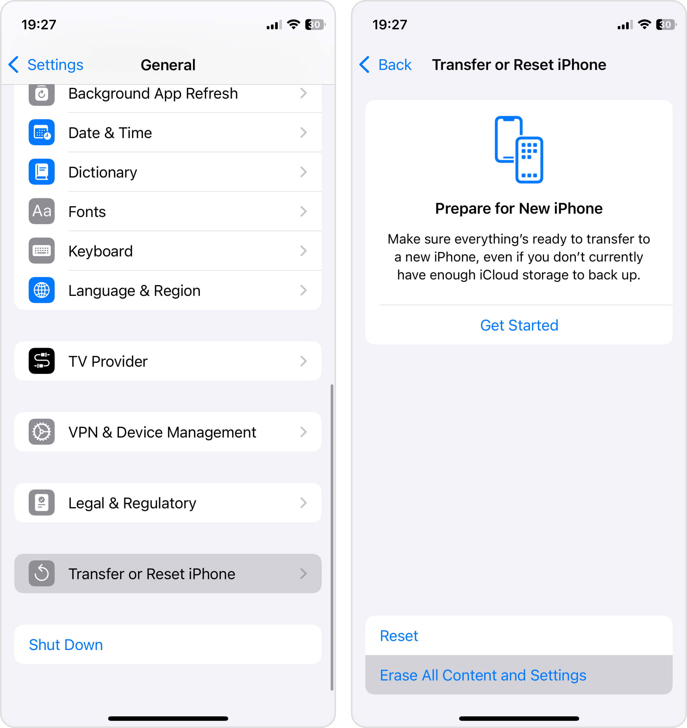erase all content and settings