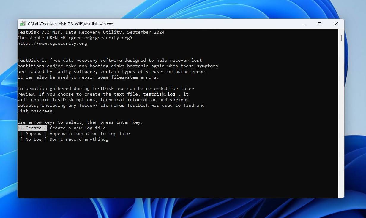 Creating a new log file.