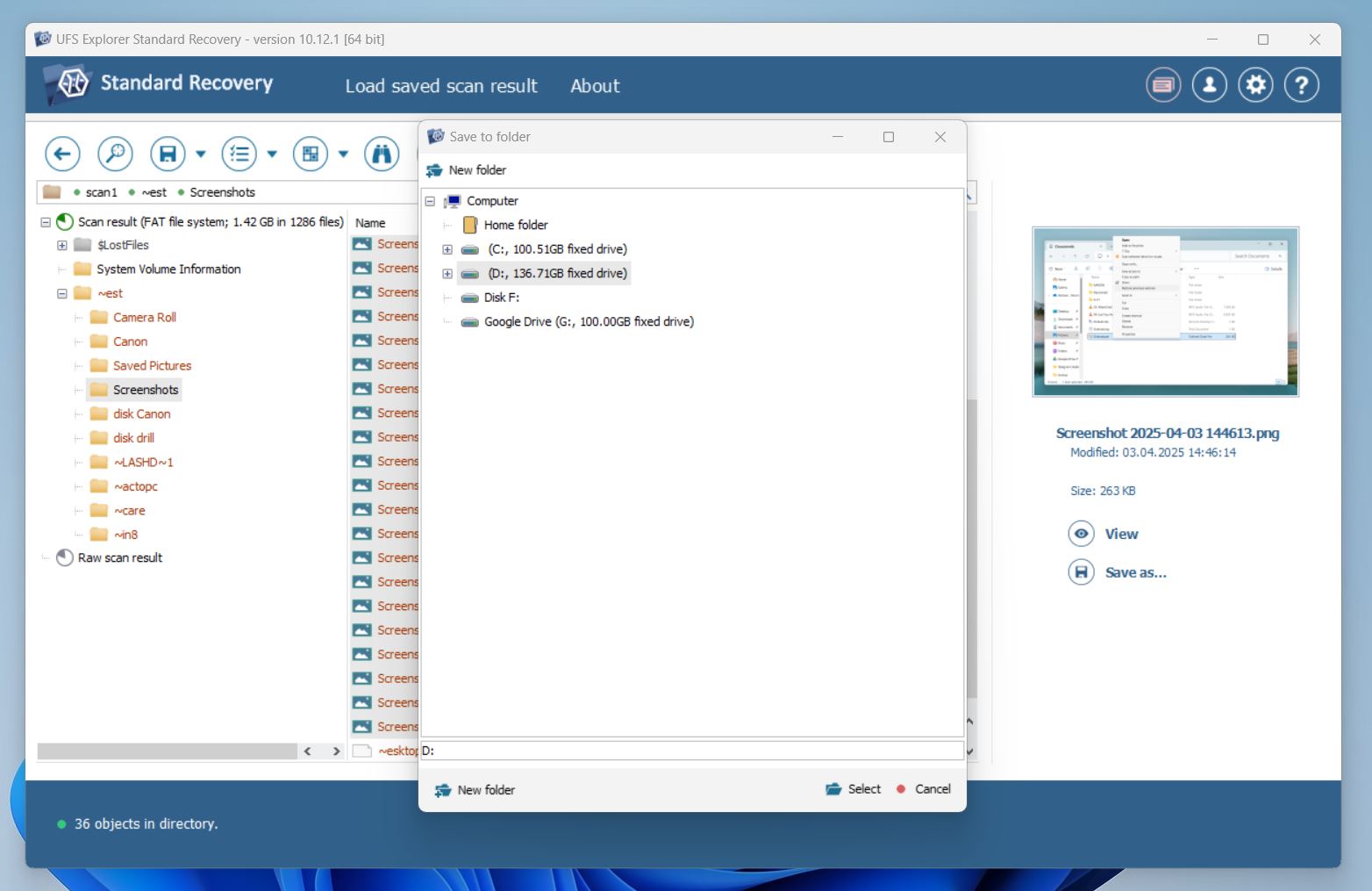 choose recovery path for files