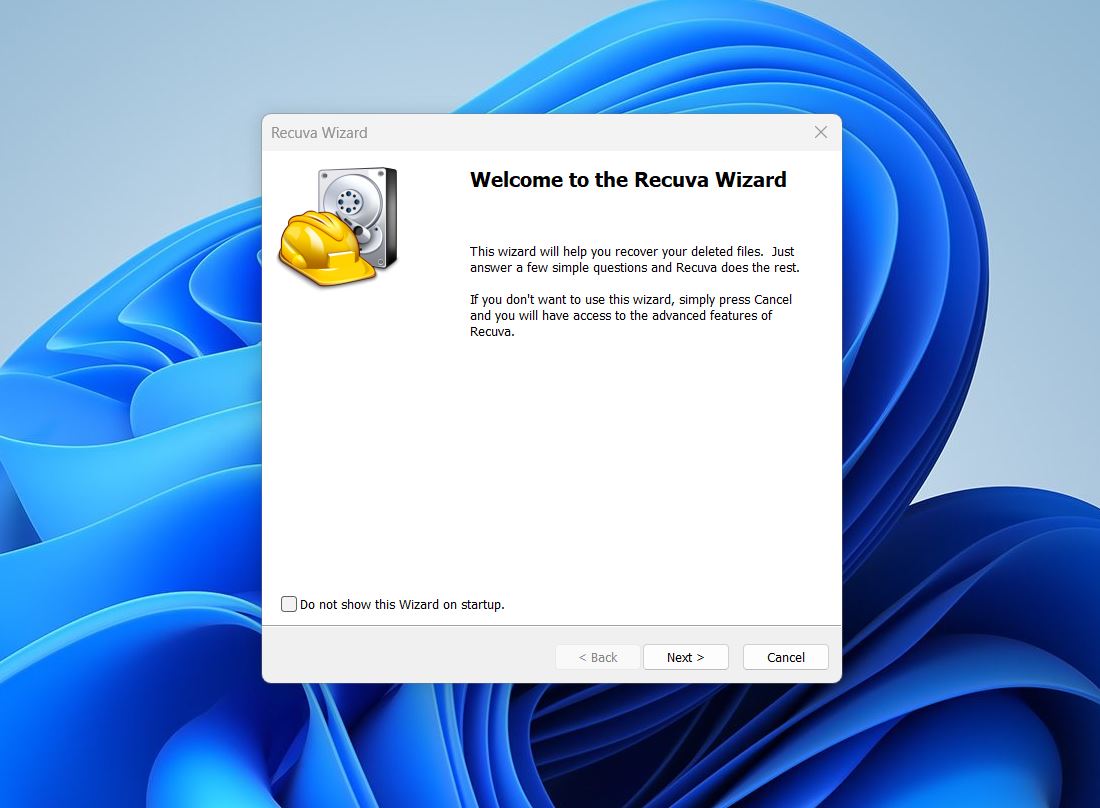 recuva wizard screen