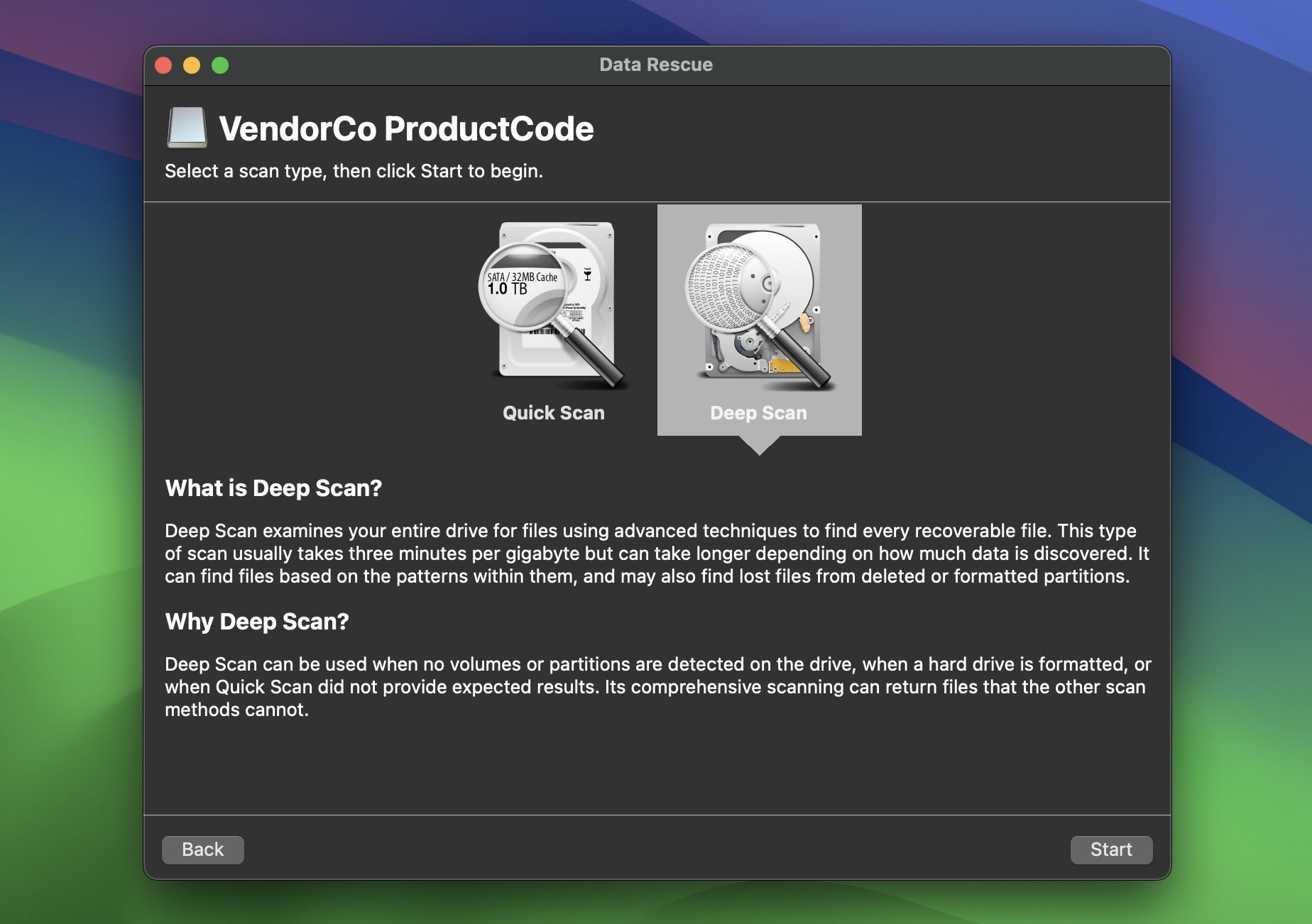 choose necessary scan method