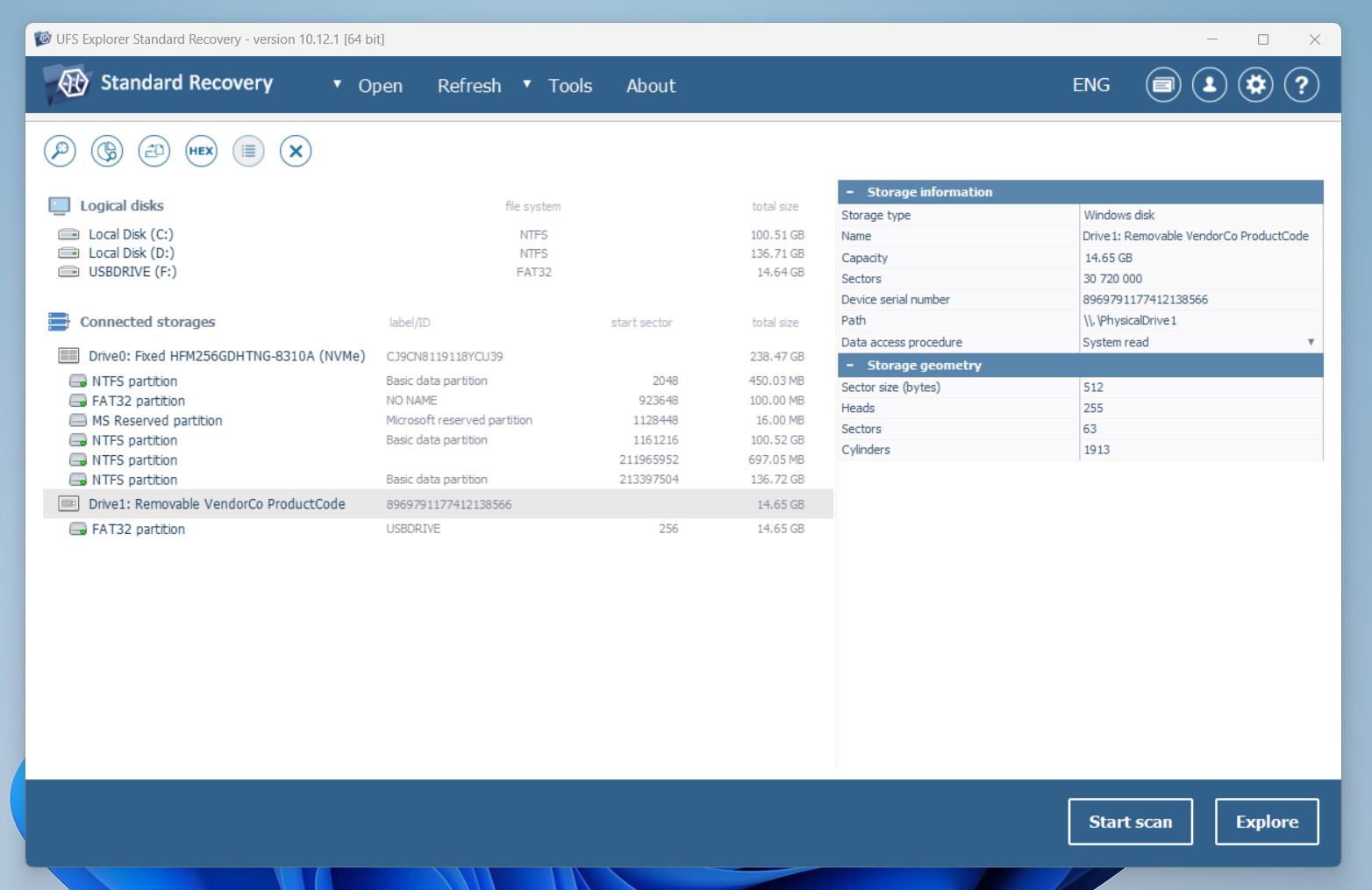 select drive for scan in ufs explorer