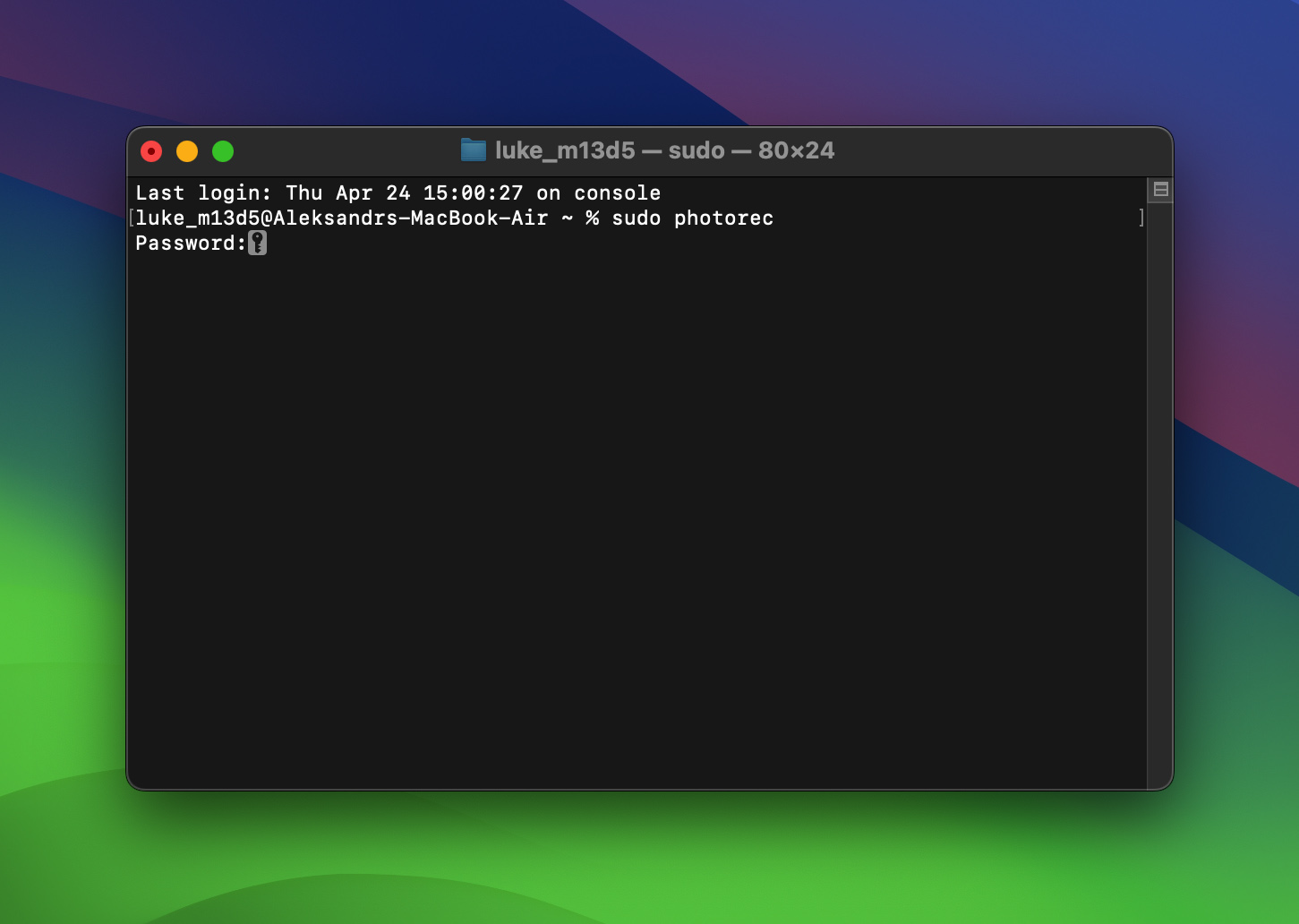 run photorec in terminal macOS