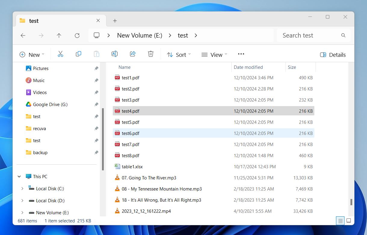 test files on test drive