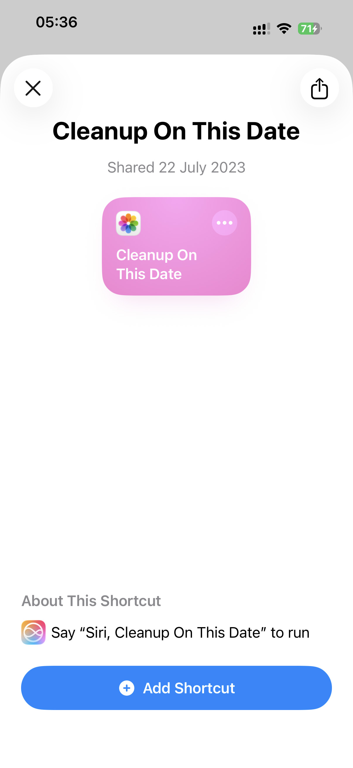 Add the Camera Roll Cleanup shortcut.