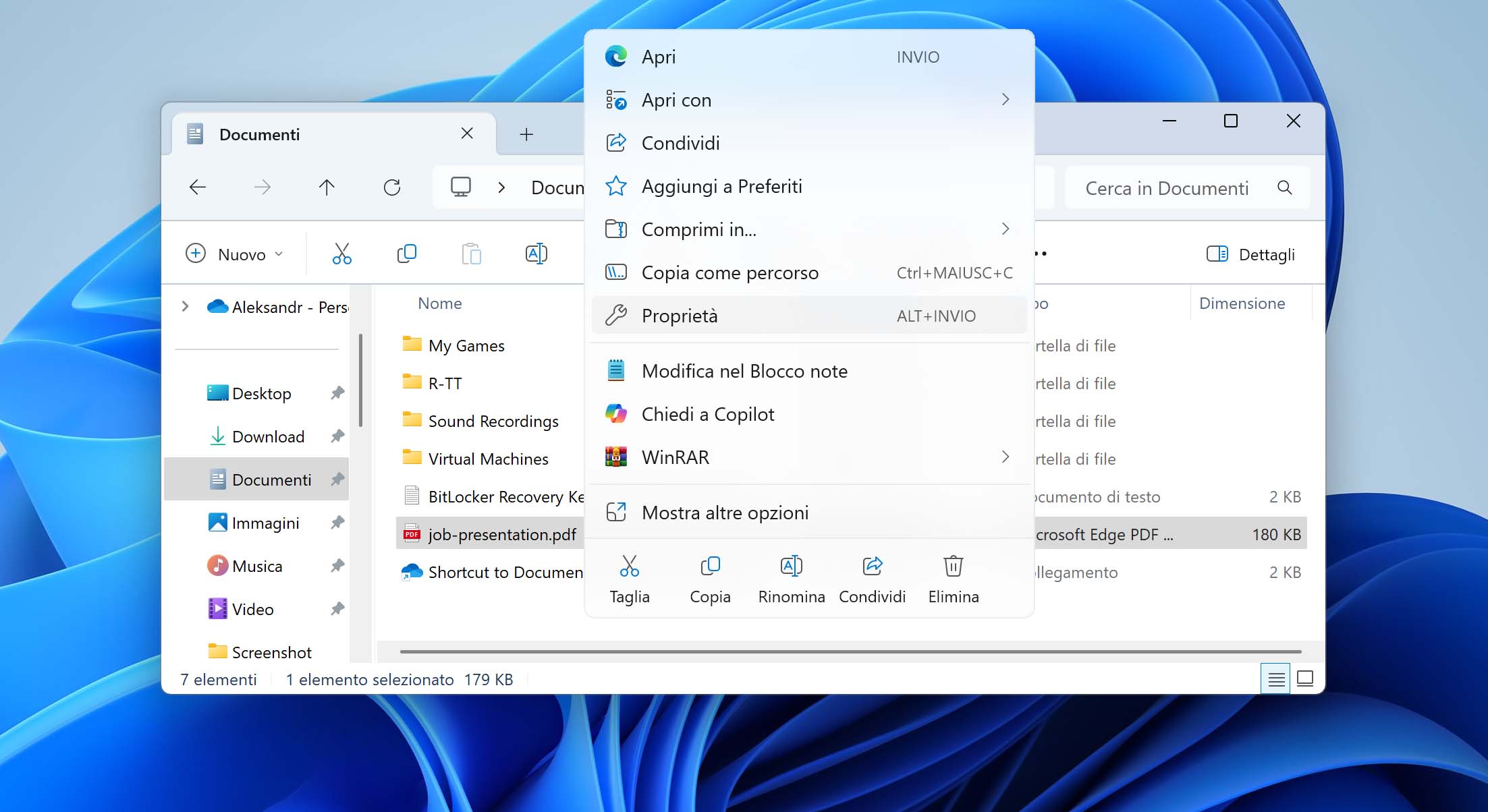 apri le proprietà del file