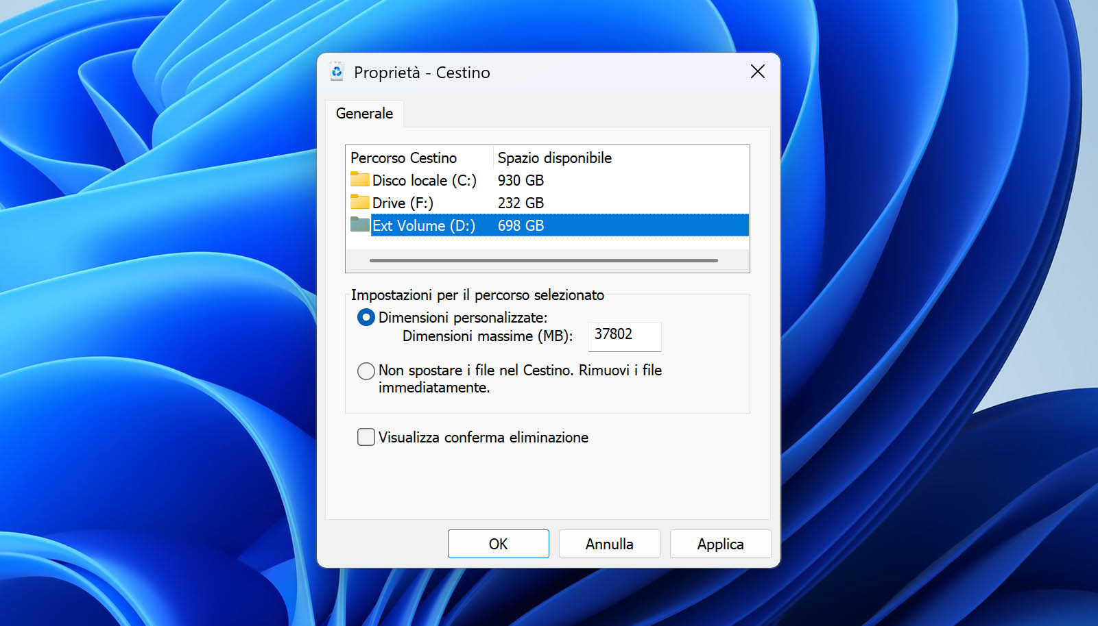 posizioni del cestino su Windows