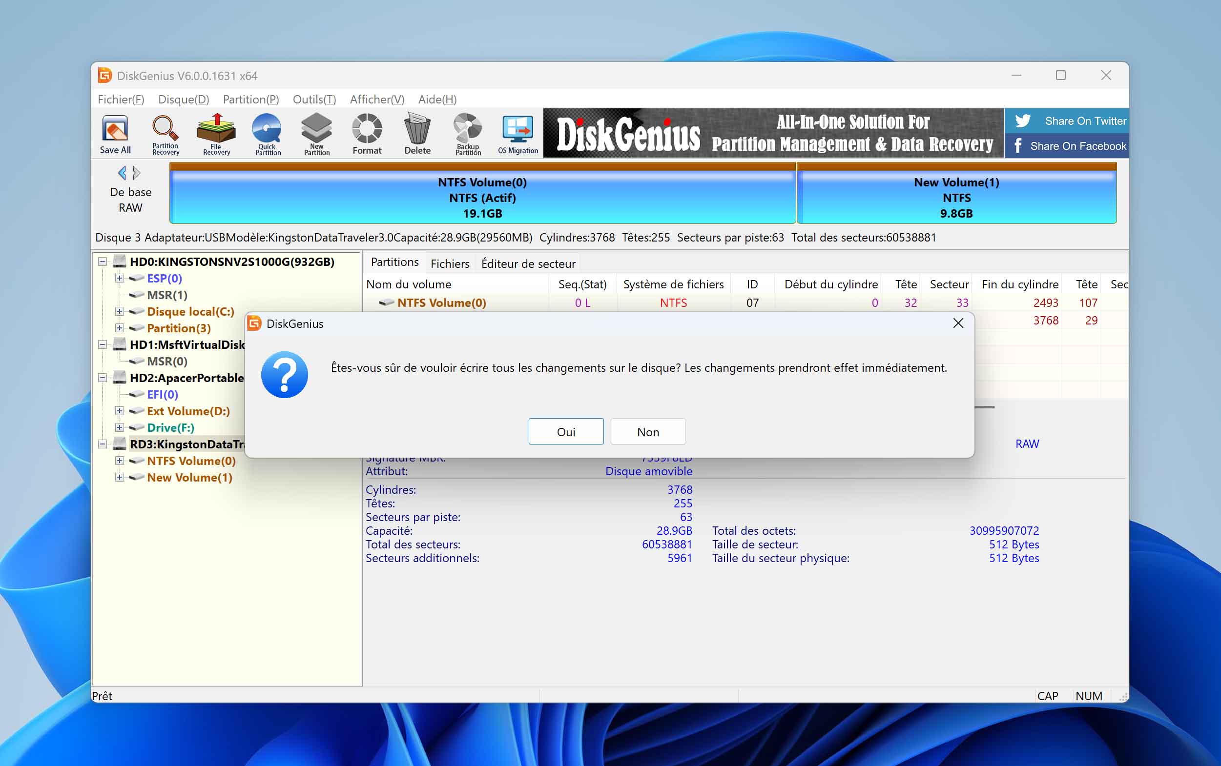 enregistrer les changements sur le disque avec DiskGenius