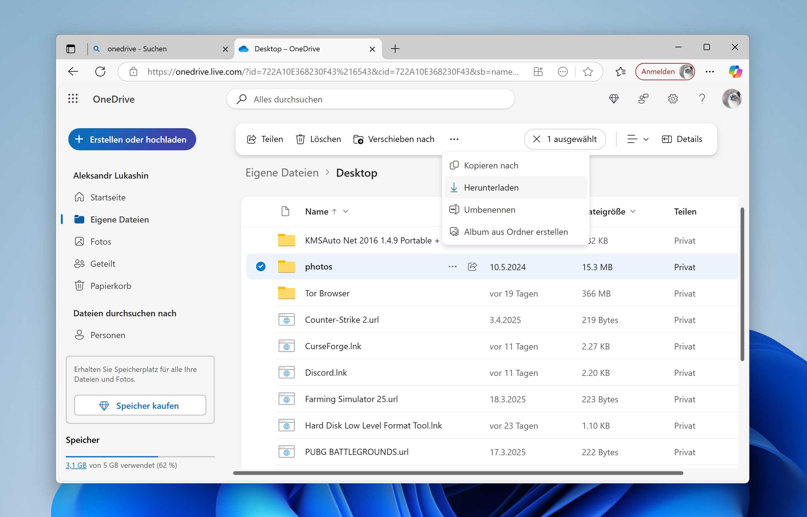 OneDrive-Ordner im Web
