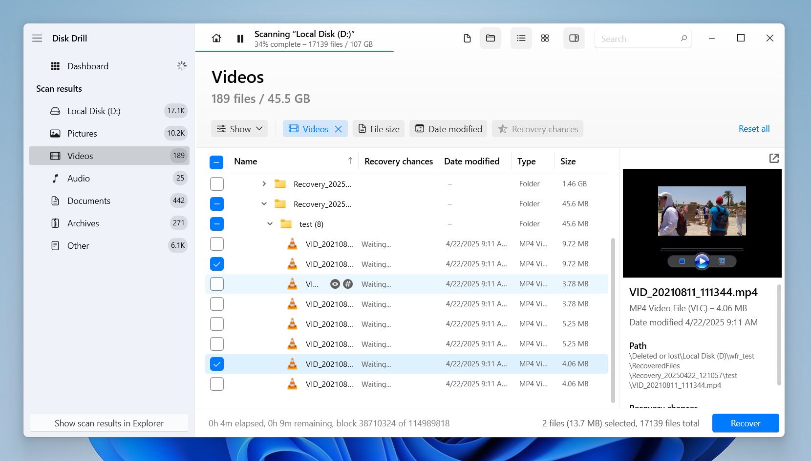 disk drill preview found video