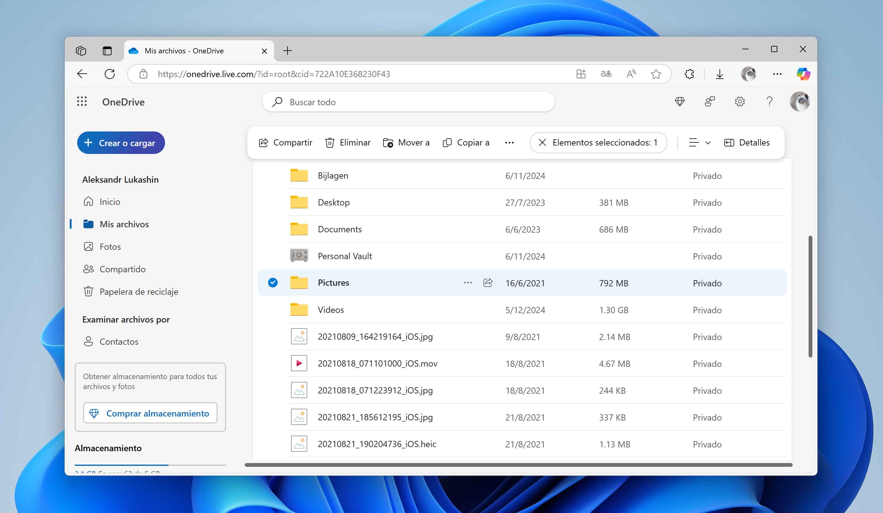 carpeta de OneDrive en línea