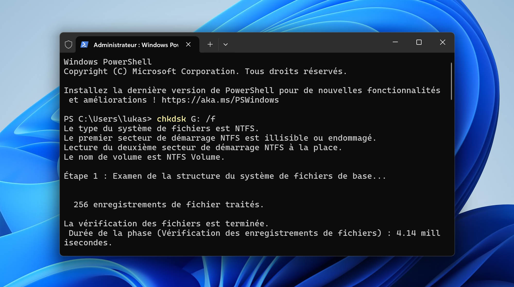 exécuter CHKDSK sur un disque RAW