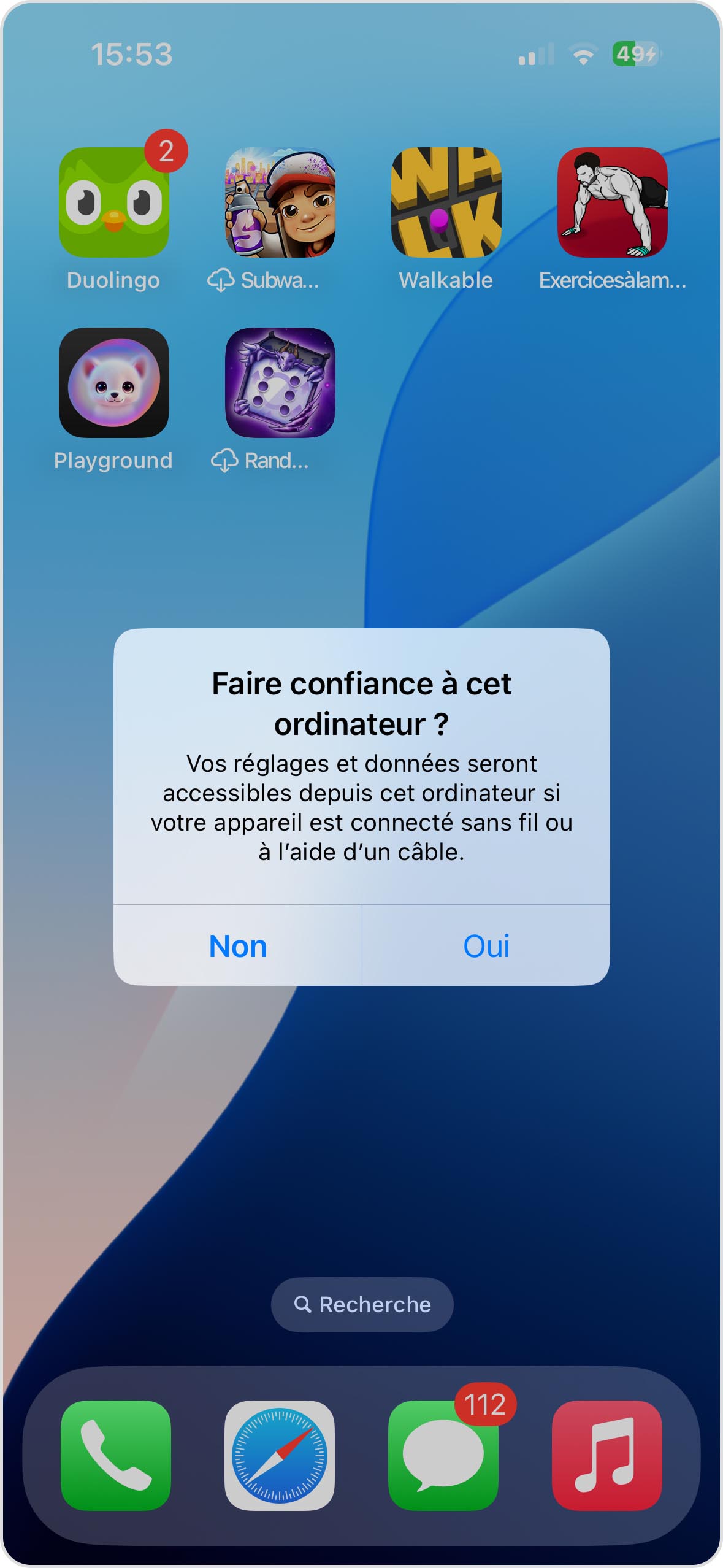 Message Faire confiance à cet ordinateur sur iPhone
