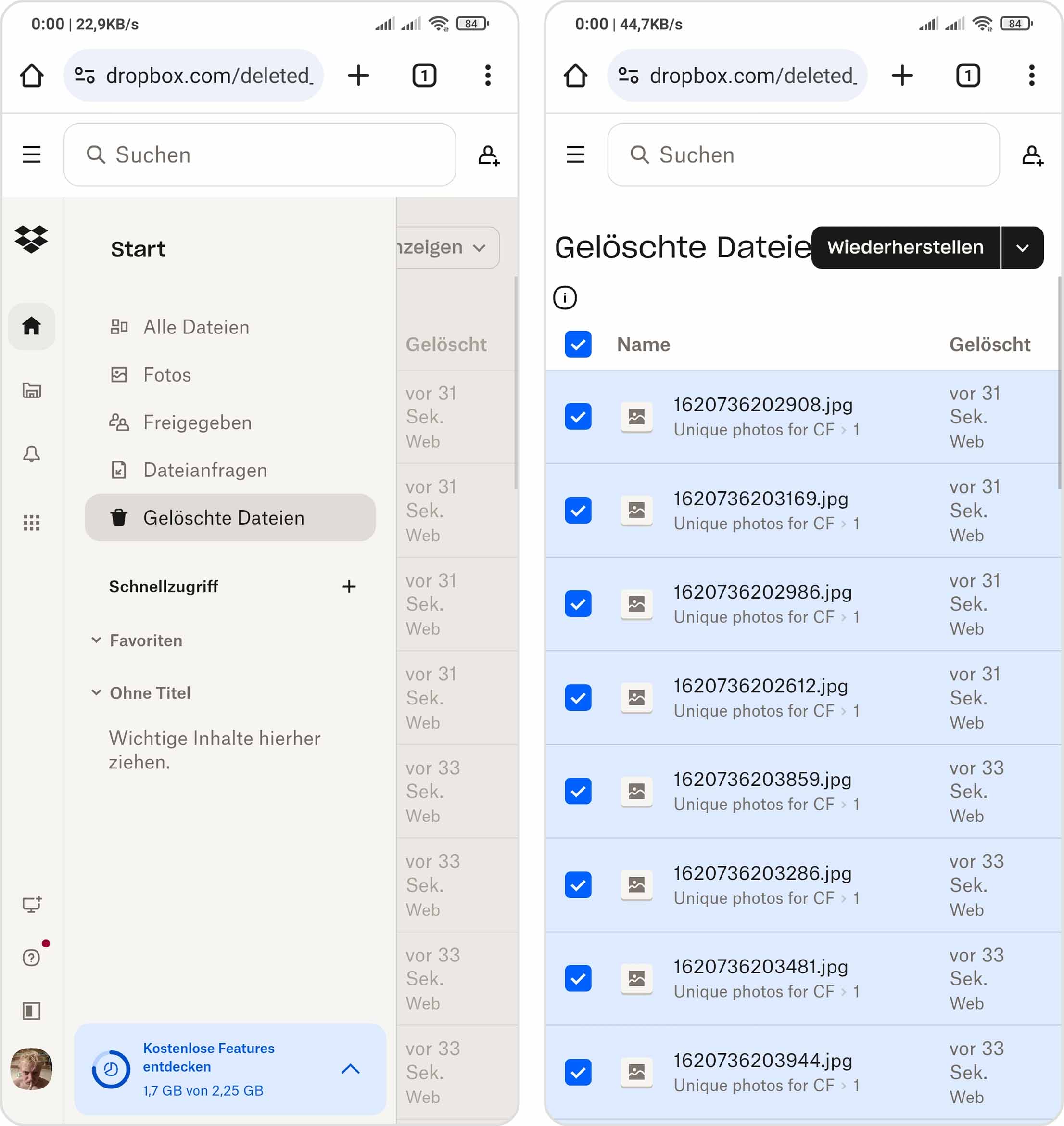 Fotos mit Dropbox-Backup wiederherstellen