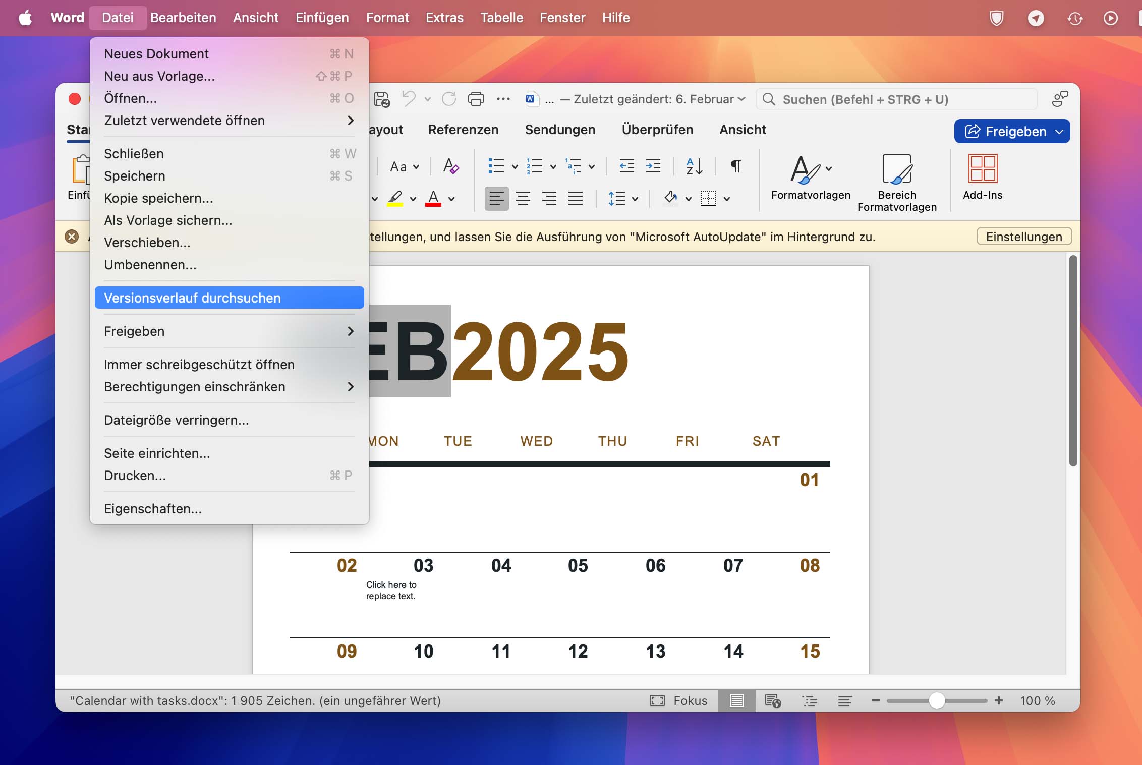 Versionsverlauf in Word anzeigen