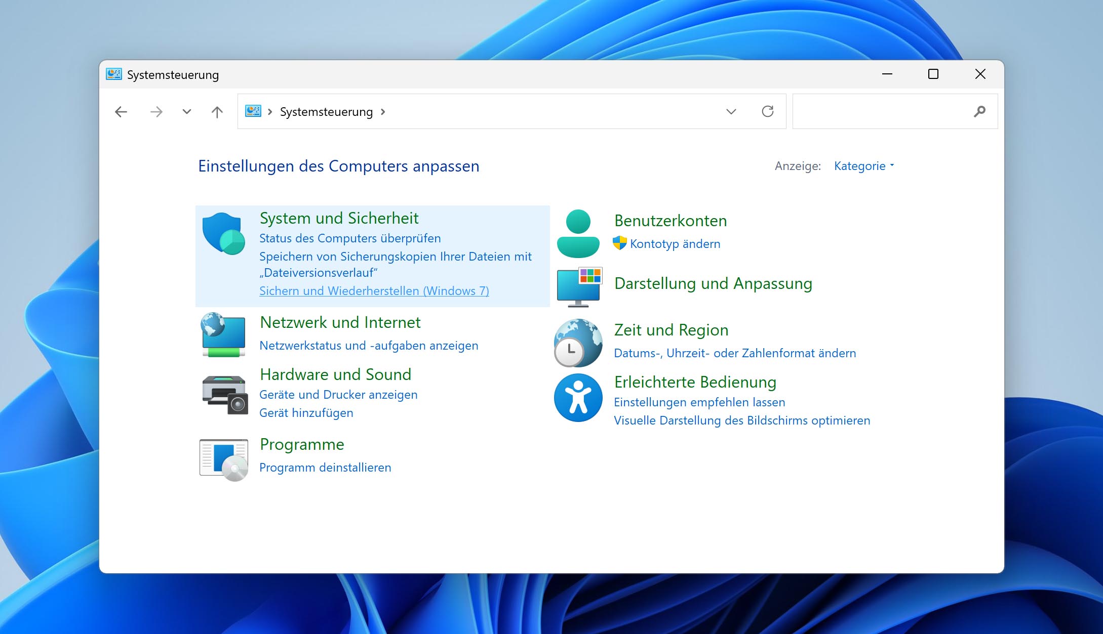 Sichern und Wiederherstellen in Windows 7