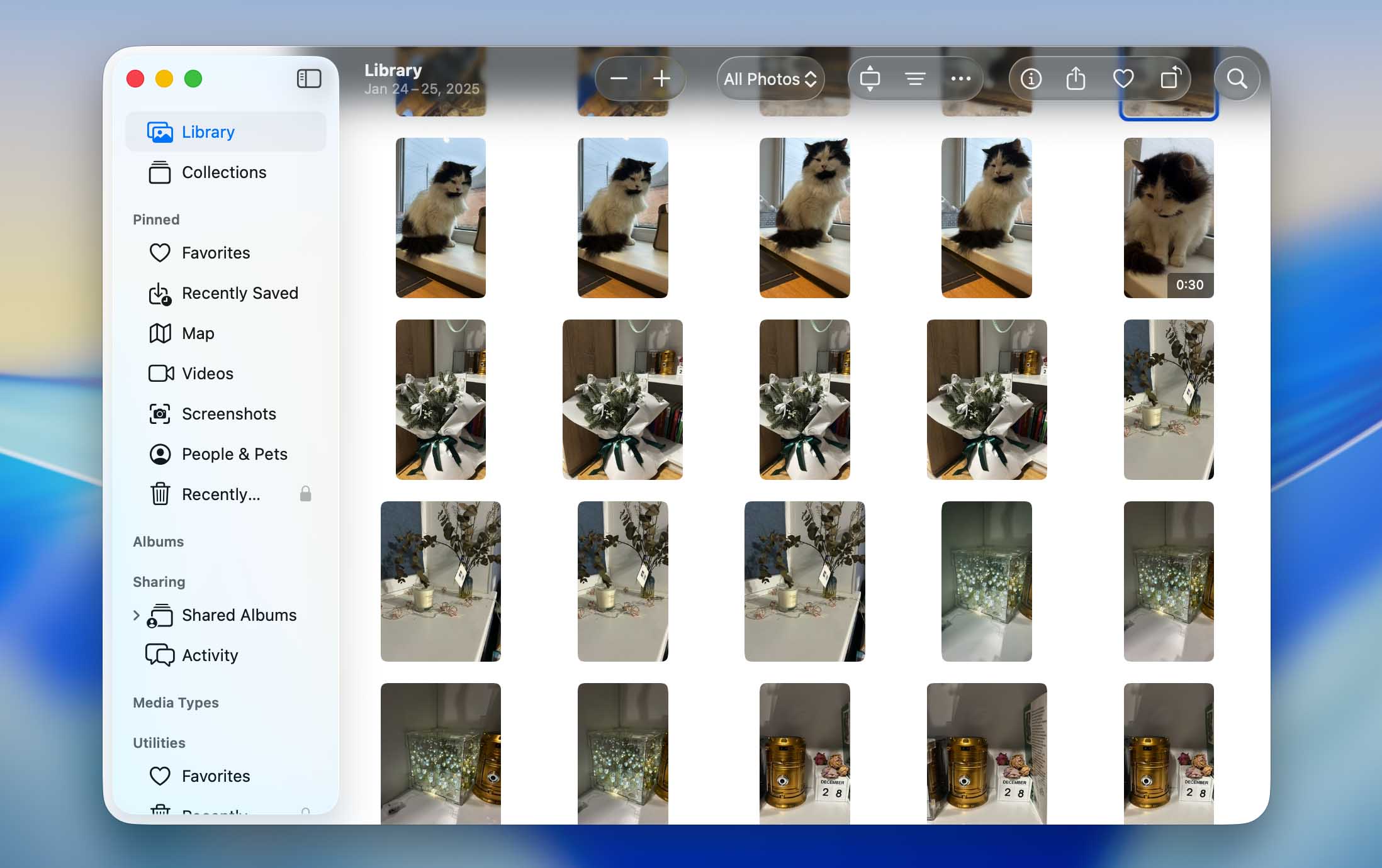 Select photos in the Mac Photos app.