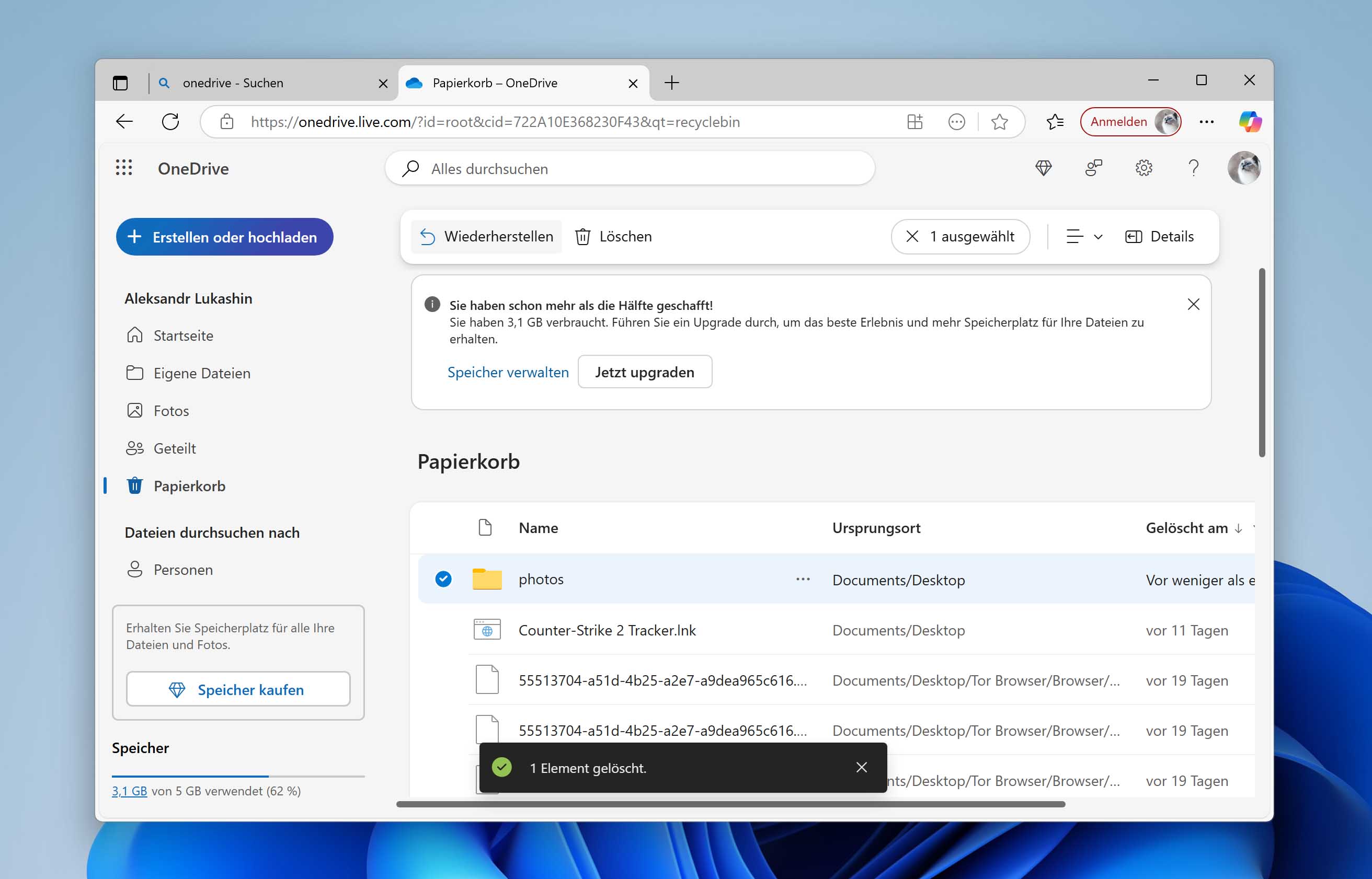 wichtigen Ordner in OneDrive wiederherstellen