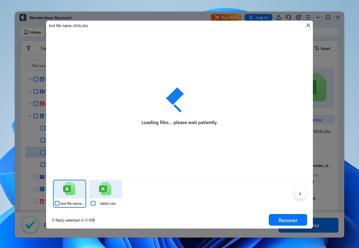 preview windows for xlsx files in recoverit