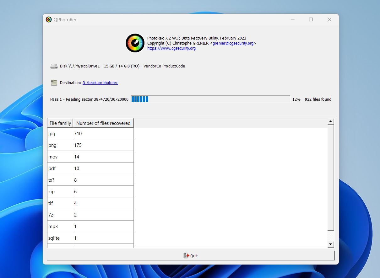 qphotorec scan screen