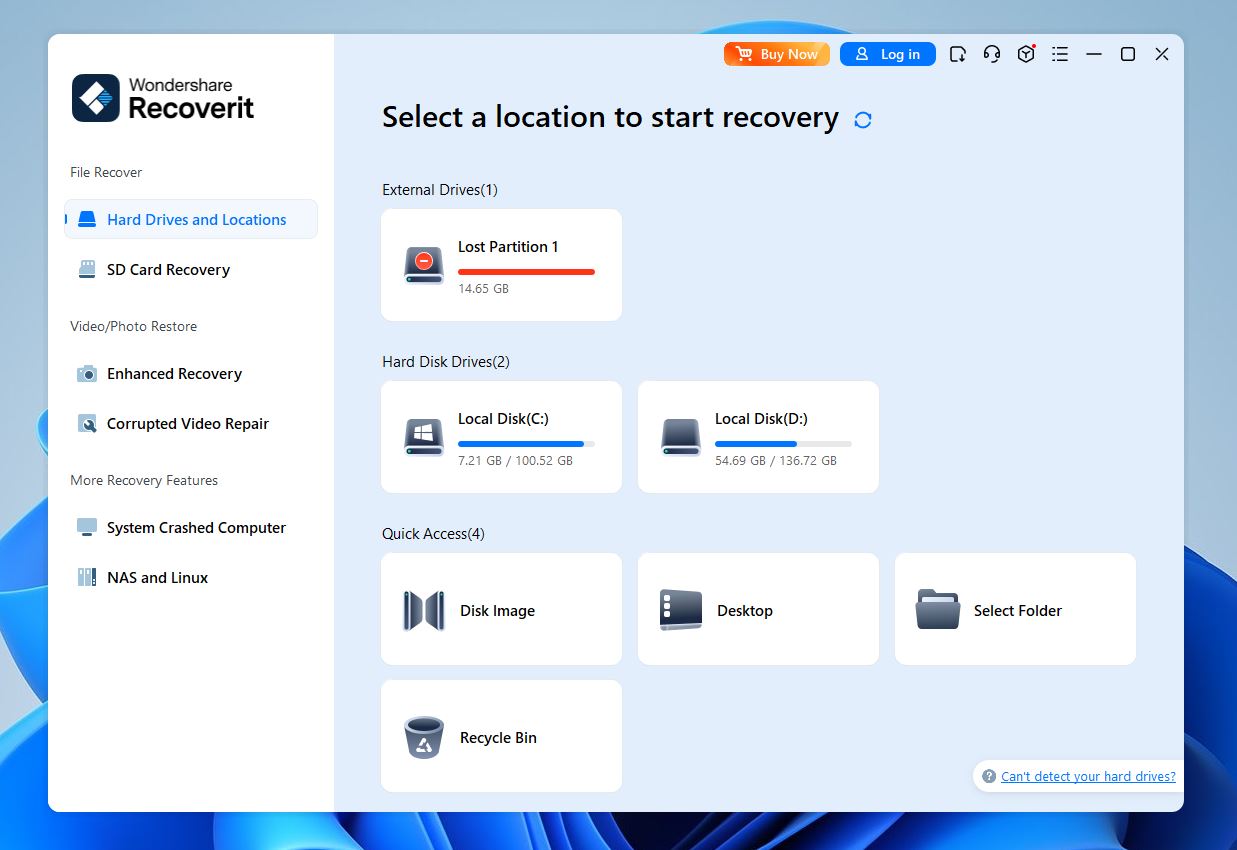 lost partition in disk list recoverit