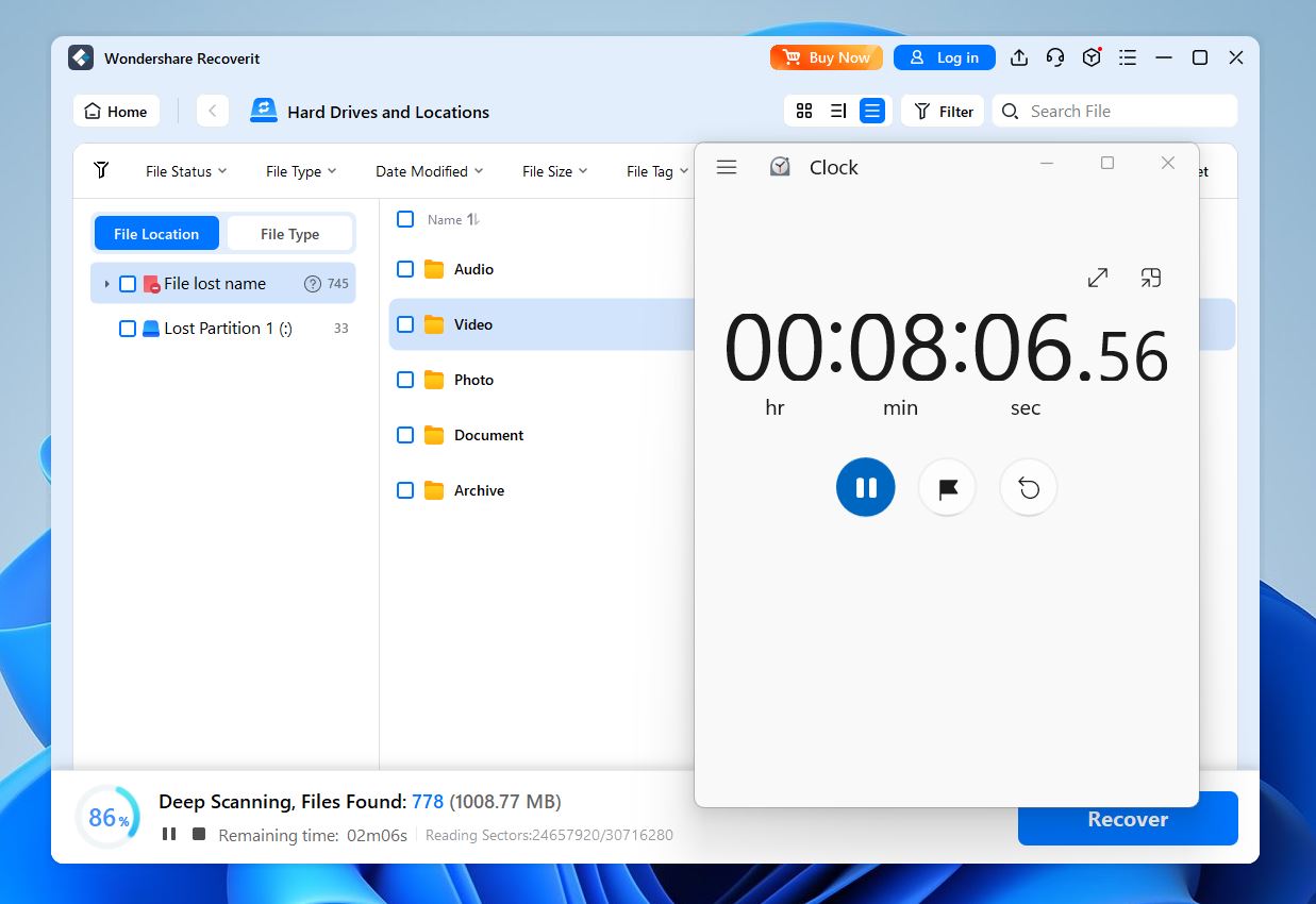 scanning time in recoverit